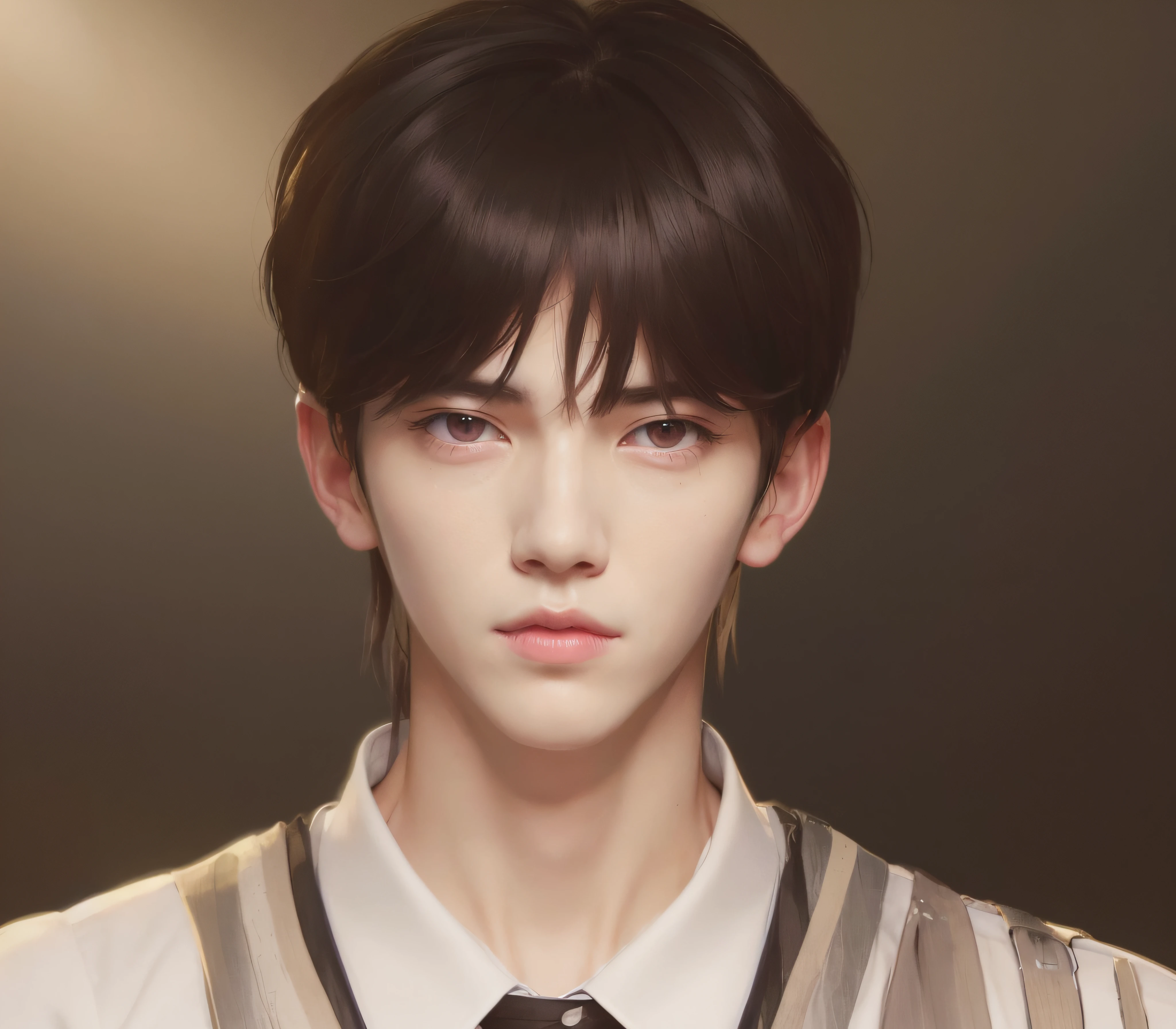 there is a man with a tie and a shirt on, yellow eyes, kim doyoung, inspired by Bian Shoumin, inspired by Yanjun Cheng, nft portrait, cai xukun, inspired by Zhang Han, male anime style, high quality fanart, anime style portrait, realistic anime artstyle, delicate androgynous prince, anime realism style, realistic anime art style