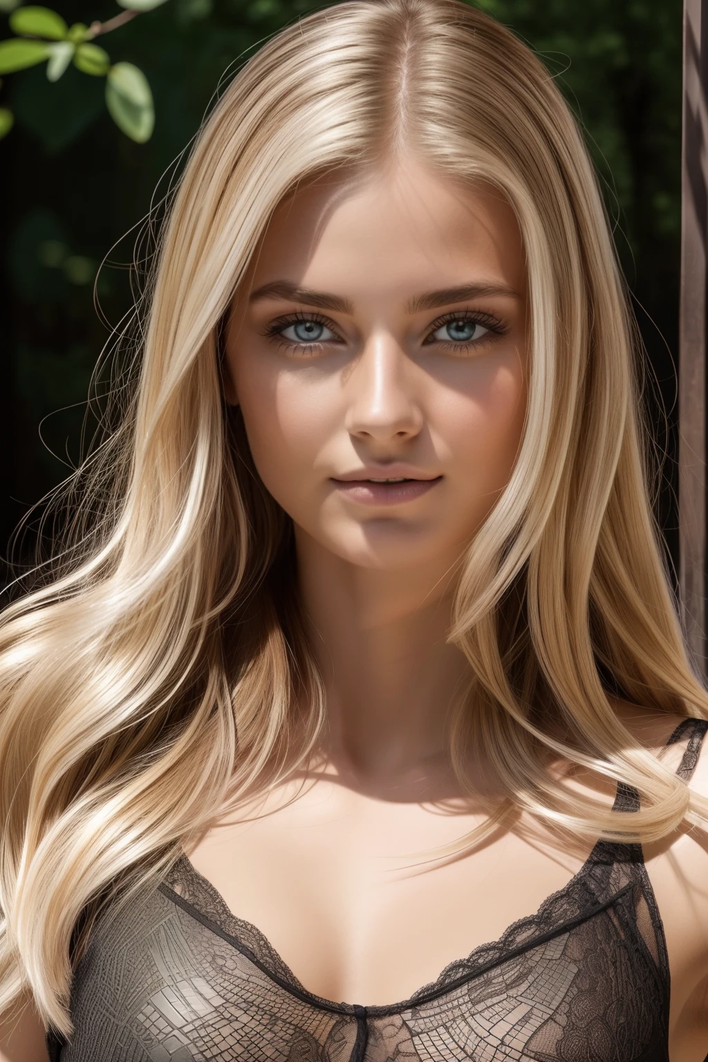 Natural photography of a beautiful girl, Tragen eines lockeren Crop-Tops, sich vorbeugen, langes, wallendes blondes Haar, Large bust, Sperrt die Augen in die Kamera, Lidschatten, Symmetrische Augen, symmetrisches Gesicht, fotorealistisch, Fotografie, Pfadverfolgung, Spiegelnde Beleuchtung, Volumetrisches Gesichtslicht, Pfad nachgezeichnetes Haar, Sichtbare Schatten, kompliziert, Aufwendig, leerer Hintergrund