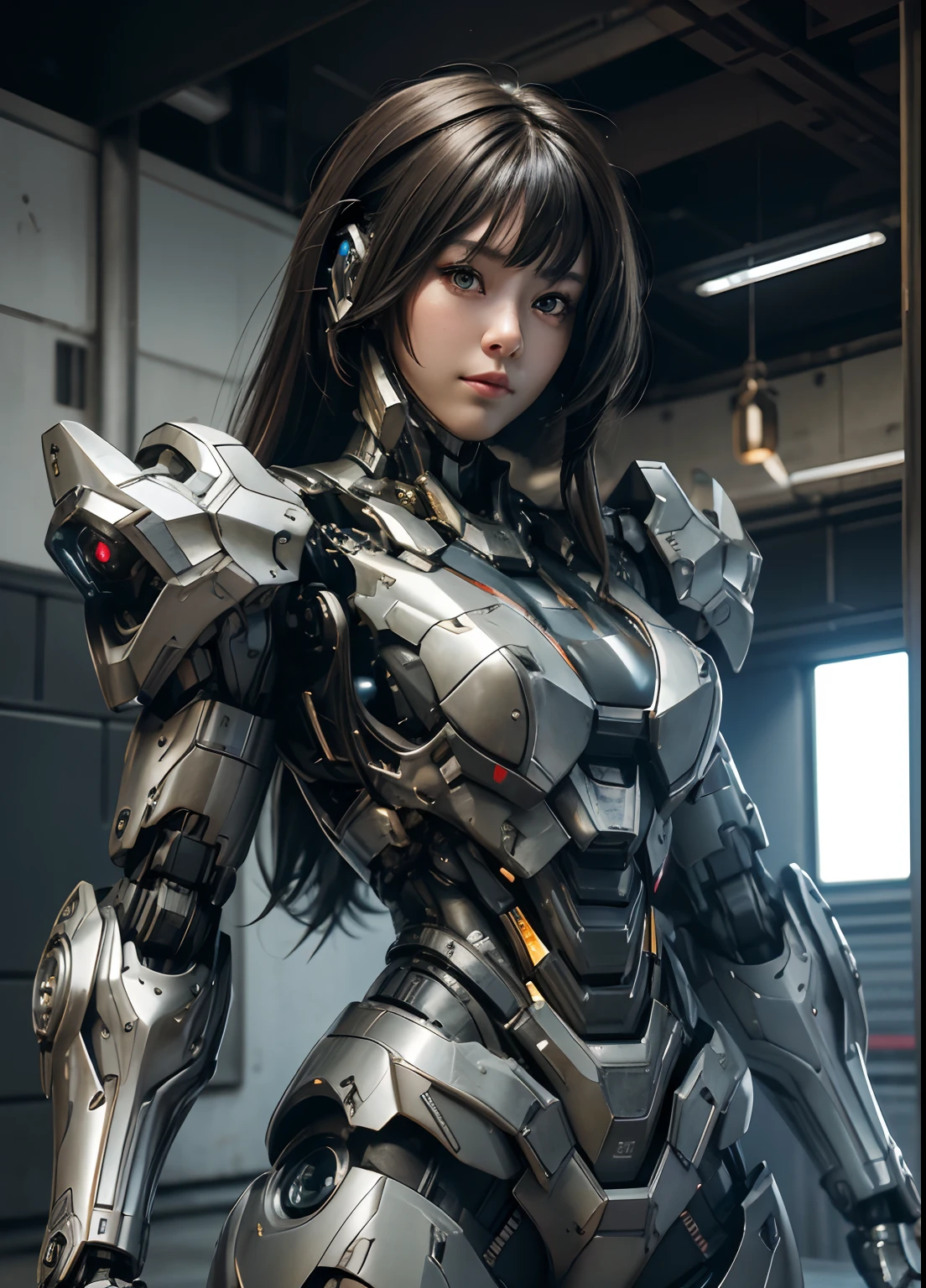 Textured skin, Super Detail, high details, High quality, Best Quality, hight resolution, 1080p, hard disk, Beautiful,(War Machine),beautiful cyborg woman,Mecha Cyborg Girl,Battle Mode,Girl with a Mecha Body,She wears a futuristic war machine weapon mech,Fulll body Shot