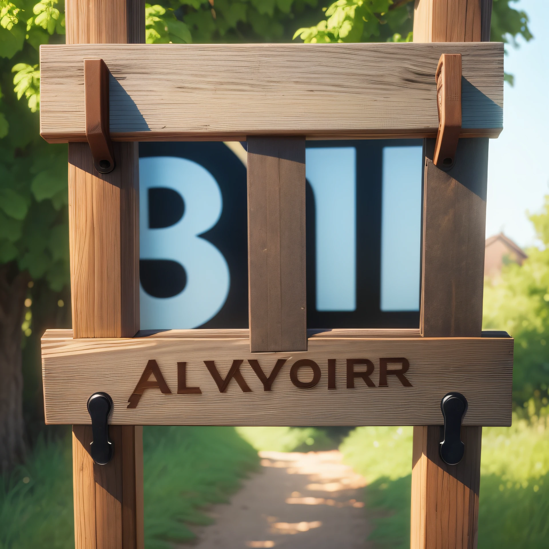 A wooden front sign hanging from a Pixar-style rope. The image is of better quality, in 8k resolution, with a white background