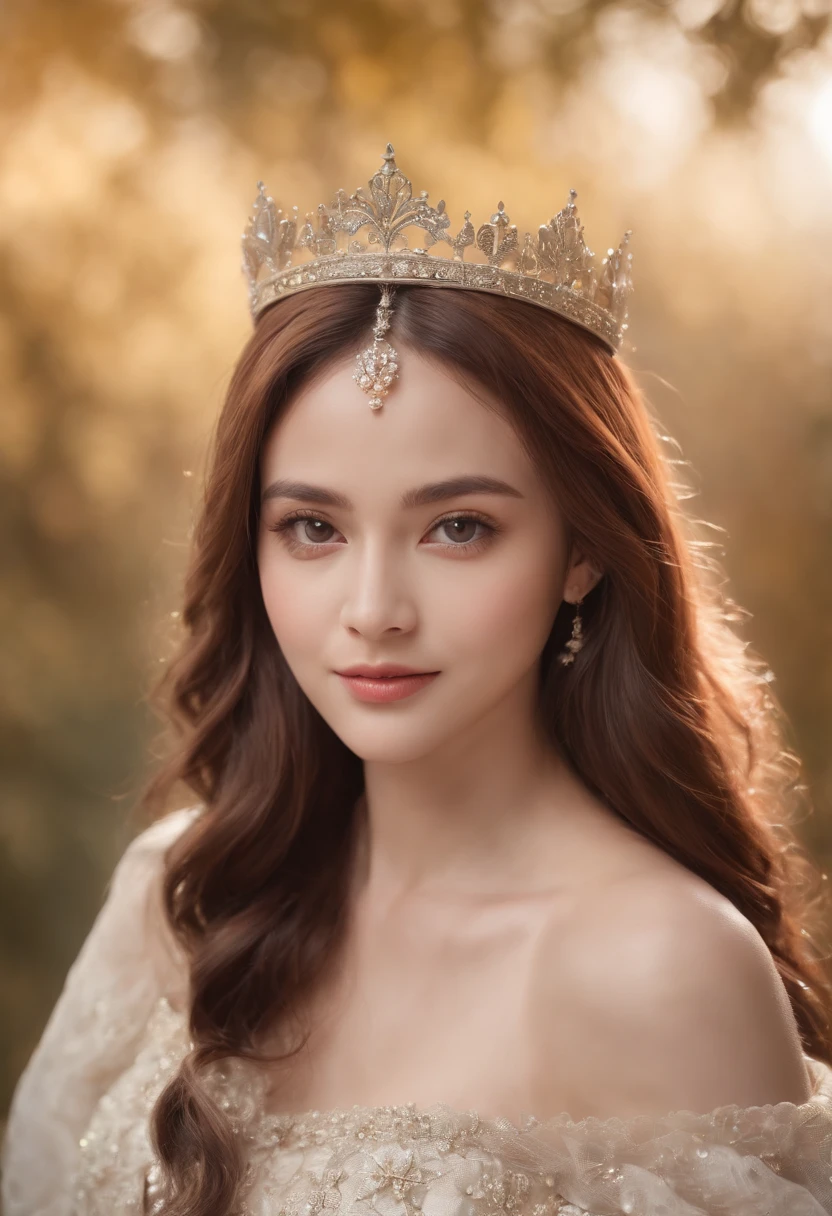 (8k, RAW photo, best quality, masterpiece:1.2), (realistic, photo-realistic:1.37), ultra-detailed, ultra high res, twtzuyu, 1 girl,looking at viewer,smile, ((wear crown on head)), queen, beautiful detailed eyes,  (floating hair), detailed clothes,  skin texture, cinematic lighting, professional lighting,