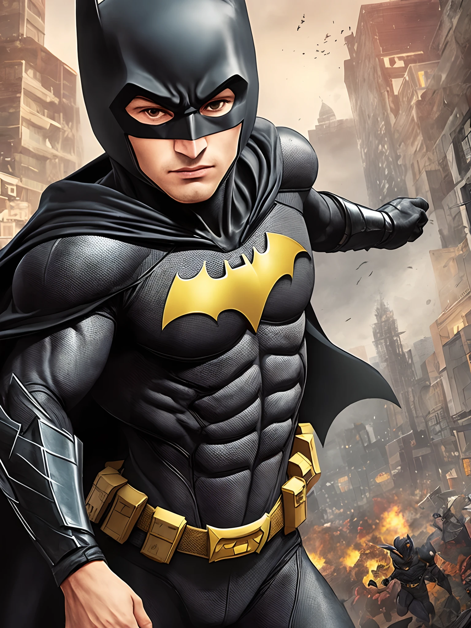 "A brave and determined boy dons a Batman outfit while protecting the city from villains. Ele enfrenta desafios, Overcome your fears and become a true hero. Leonardo is inspired by the boy's strength and courage to face his own challenges, finding within yourself the determination to overcome any obstacle that comes your way."