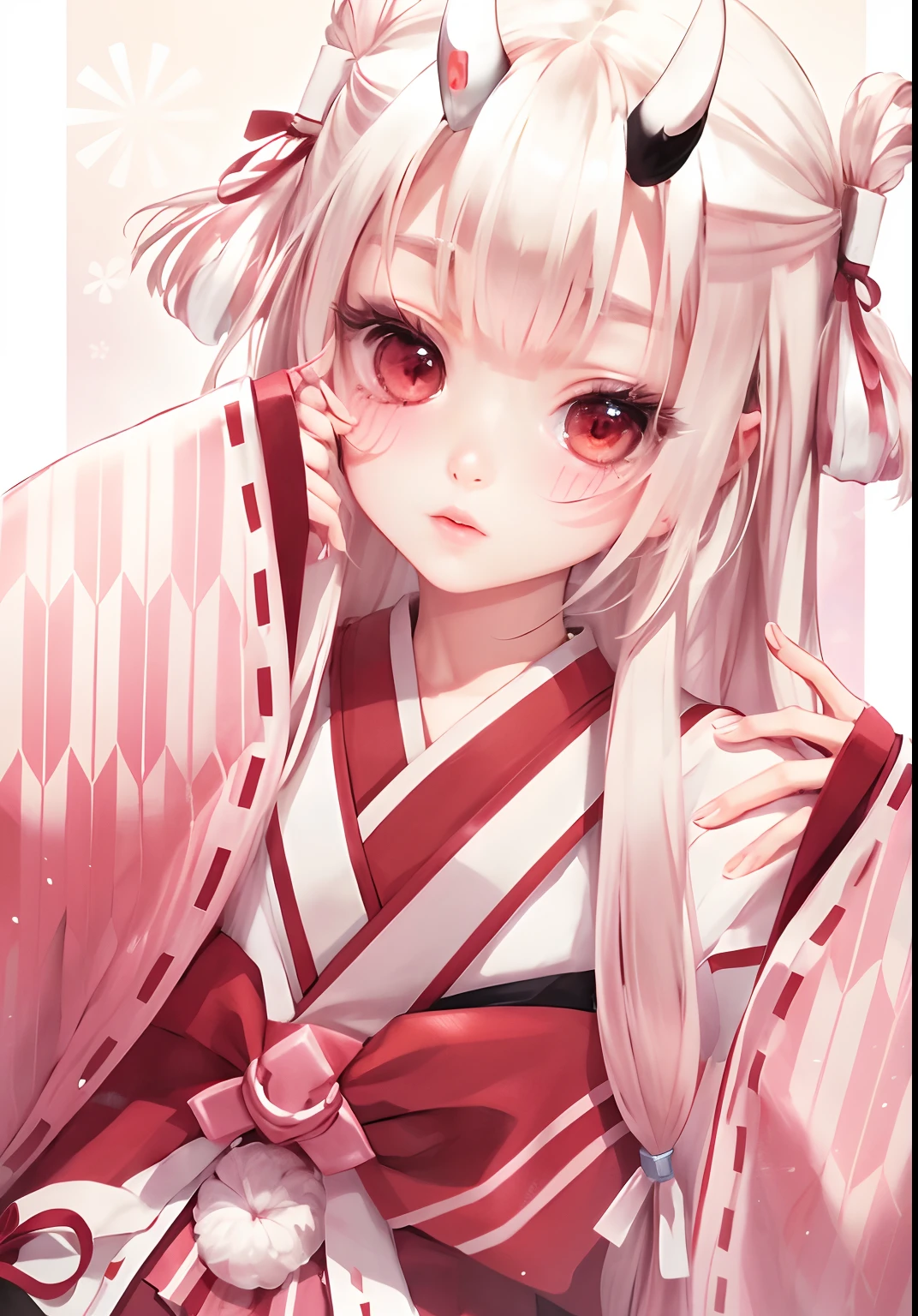 photorealistic,Realistic illustration in Modelshoot style,((masterpiece)),((The best quality)),((Ultra Quality)),((ultra detailed)),((1girl long white hair)),((Only)),((waifu:1.5)),Perfect anatomy,perfect hands,beautiful cuerpo,beautiful_method,ulzzang-6500-v1,e-chica,((Exceptionally Beauty Waifu Princess Nezuko Kamado)),Bamboo, Gag, Hair (brown), Plaid Belt, Gag, Gag, Gradient Hair, Hair Ribbon, Haori, Japanese Clothing, Very Short Kimono, showing her underwear, big boobs, Long Hair, Looking at the Audience, Multicolored Hair, Pink Eyes, Very Short Pink Kimono, showing her bra, Pink Ribbon, Ribbon, Solo, Forehead, lying on the bed, showing her , moaning, Cute puffing cheeks, seducing, Eyes wide, slim waist, sexy posing, slim tight,,((bright-pink_eyes)),long wavy hair, ((white hair)),hair clips,eyeliner,cute makeup,lipstick,Glossy lipstick,with a look of terror, worry and sadness,((eyes detallados perfectos)),rainy with fog outside,evening,pink theme,bioluminiscencia,light particles,((Extremely CG Unity 8K Wallpaper)),((cinematic lighting,Best quality lights)),intricate details,Suave,sharp focus,Extremely beautiful and aesthetic,Octane rendering,Full length portrait,damp skin,((Perfect detailed body)),