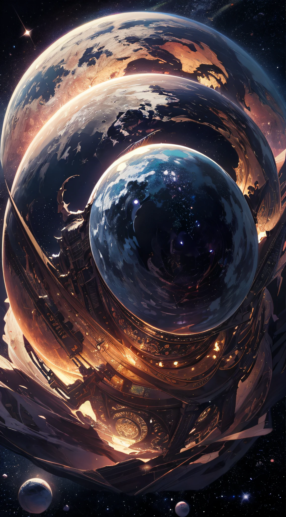 top-quality、Top image quality、masterpiece、masutepiece、Elaborate design、visualart、high contract、The best lighting、highestdetailed、Beautiful Universe、Broken Earth、spaceships、black hole、Beautiful outer space、
