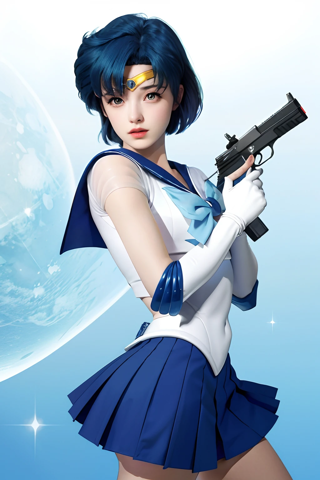 Sailor Mercury holding two guns