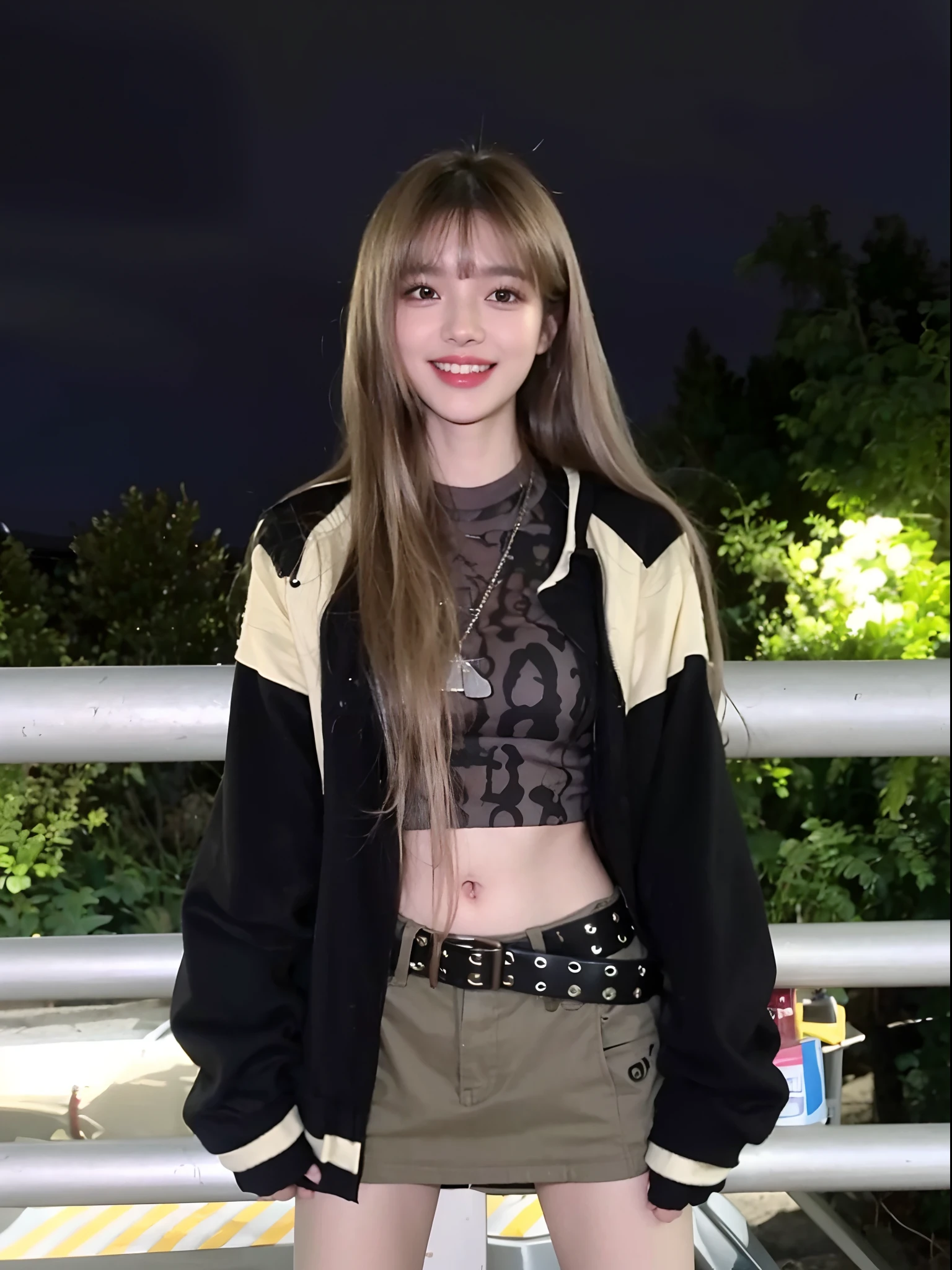 Araved woman posing for photo with long hair and black jacket, roseanne park of blackpink, lalisa manoban of blackpink, jossi of blackpink, lalisa manobal, portrait of jossi of blackpink, taken in the early 2020s, With bangs, xision wu, personal profile picture, she looks like a mix of grimes,Happy laughter