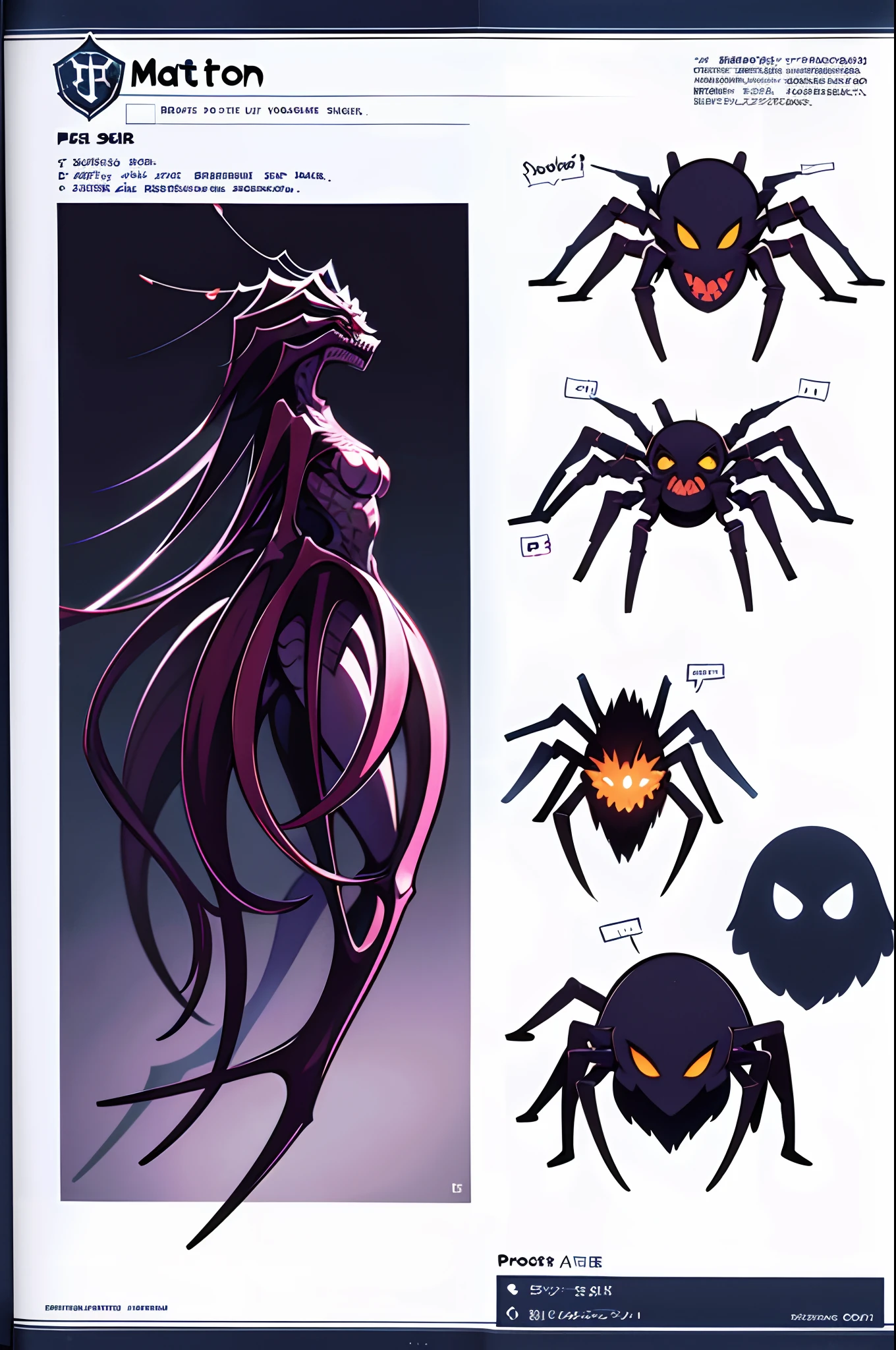 a spider, masterpiece, high detailed, high quality, simple trace, cartoon vertor, monster sprite,  character sprite, white background, side angle, sideview, character sheet, character design, create design, monster design, monster sheet