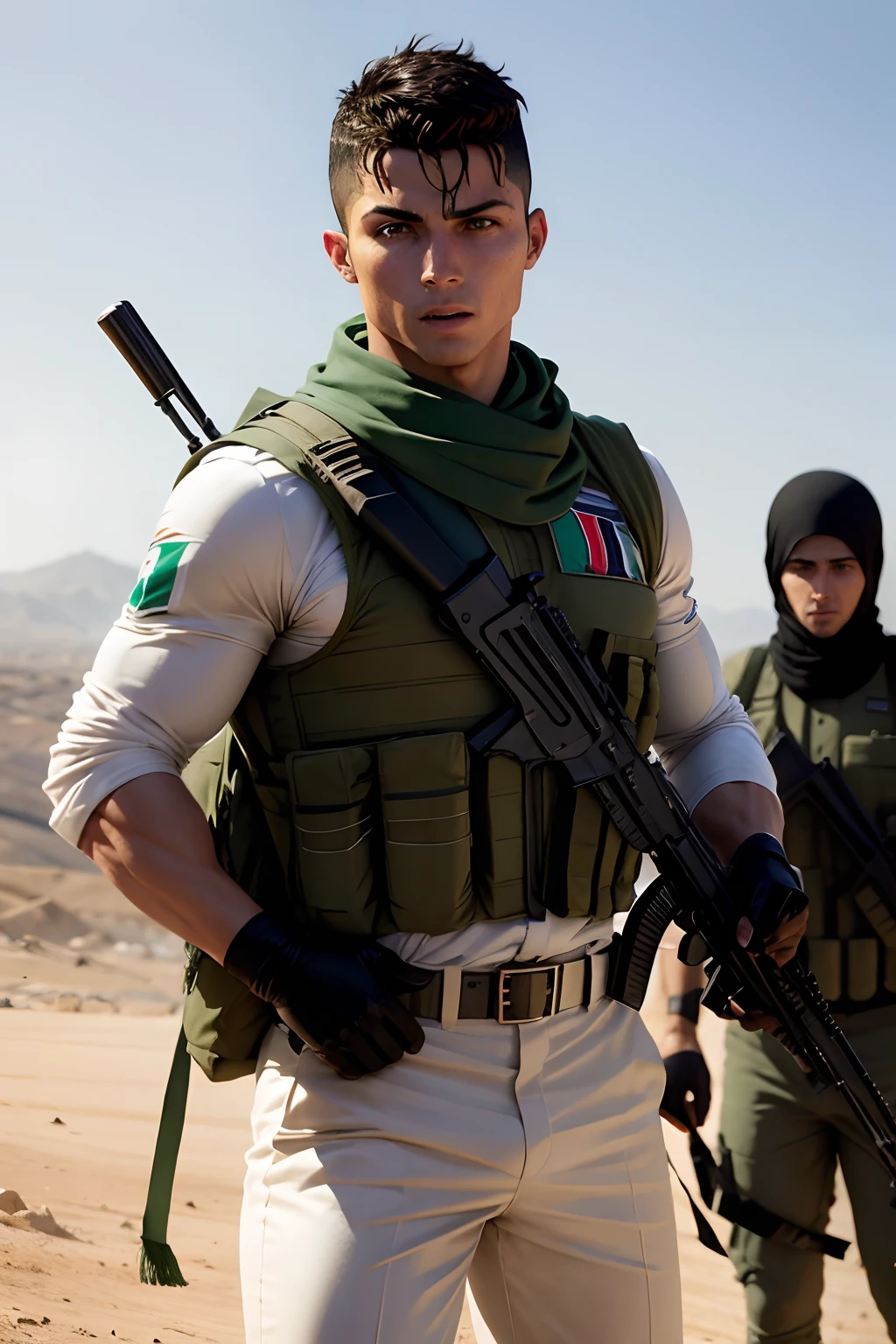 Cristiano Ronaldo fights with Palestinian soldiers and carries the Palestinian flag