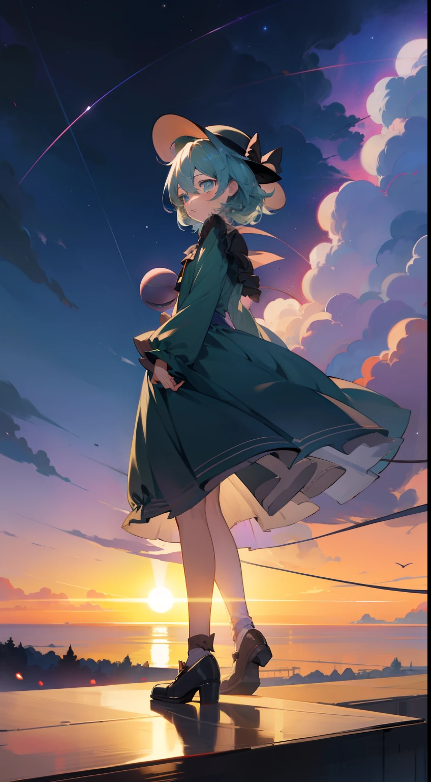 Komeiji Koishi Sky hat standing looking into the camera night