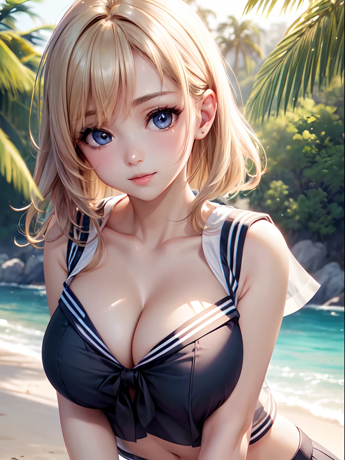 Close up of face, beautiful face, cute face, (((toppless))), (((sheer sailor shirt , Sleeveless ))), (((Show off cleavage))), (((Large breasts))), (((Open front))), Detailed beautiful eyes, (((Sunny))), extremely detailed CG unified 8k wallpaper, very fine 8KCG wallpaper, (masterpiece, Best Quality), High resolution, Ultra-detailed, ultra-sharp, 1 girl, Naked, perfecteyes eyes