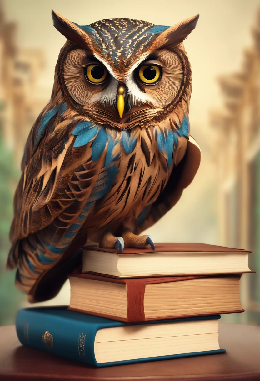 /imagine prompt: 3d, owl, School logo, Made from textbooks