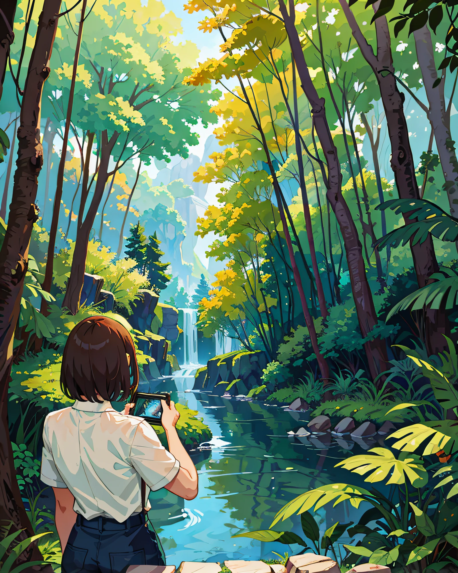 Masterpiece, a day in the forest, jungle, nature, primitive, profesional art, art concept, landscape, (wallpaper unified 8k), best view, HD quality, detailed, perfect view, esthetic,