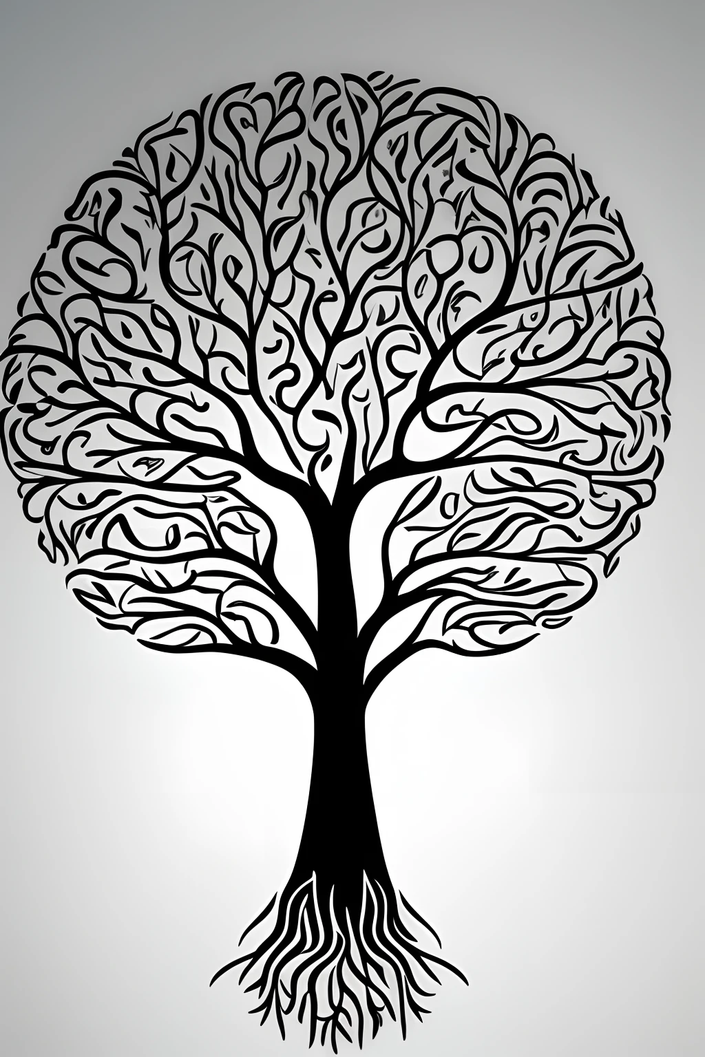 draw a tree of life in the shape of a brain drawing, with soft, minimalist thin lines