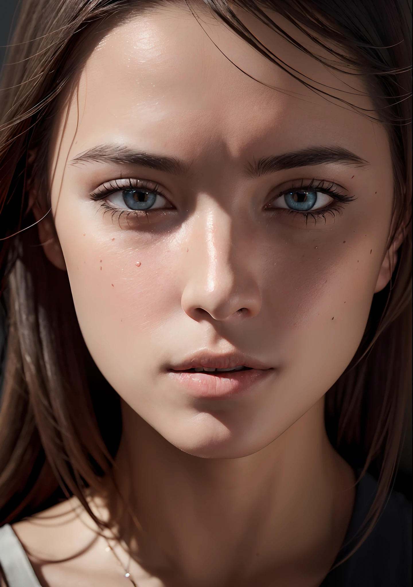 analog style, model shoot style, RAW close portrait of a 1girl, ((beautiful face: 1.7,
perfect face:1.3)), (from above:1.2), best quality, epic (by lee jeffries photo, sony a7, 50 mm, pores:1.5, colors, hyperdetailed:1.5, film grain:1.4,
hyperrealistic: 1.5), hyper-realistic lifelike texture, masterpiece, unreal engine 5, Extremely detailed CG unity 8k wallpaper, realistic eyes,
Madly detailed photo, (ecstasy of light and shadow, deep shadow), (Winner of the Pulitzer Prize for Photography and Taylor Wessing Photographic Prize)