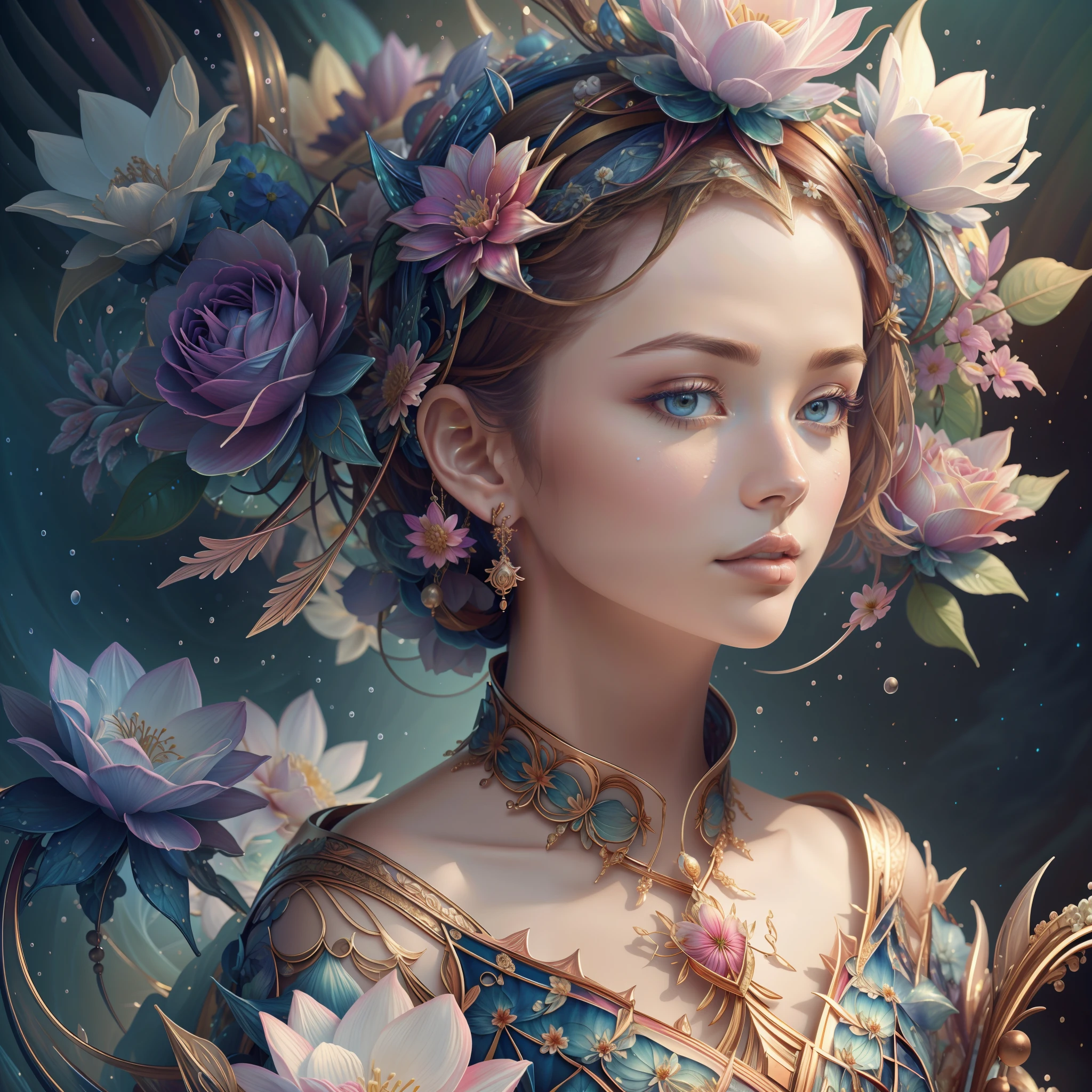 (Masterpiece, Top Quality, Best Quality, Official Art, Beautiful and Aesthetic: 1.2), (1 Flower), Upper Body, Extremely Detailed, (Fractal Art: 1.3), Colorful, Most Detailed