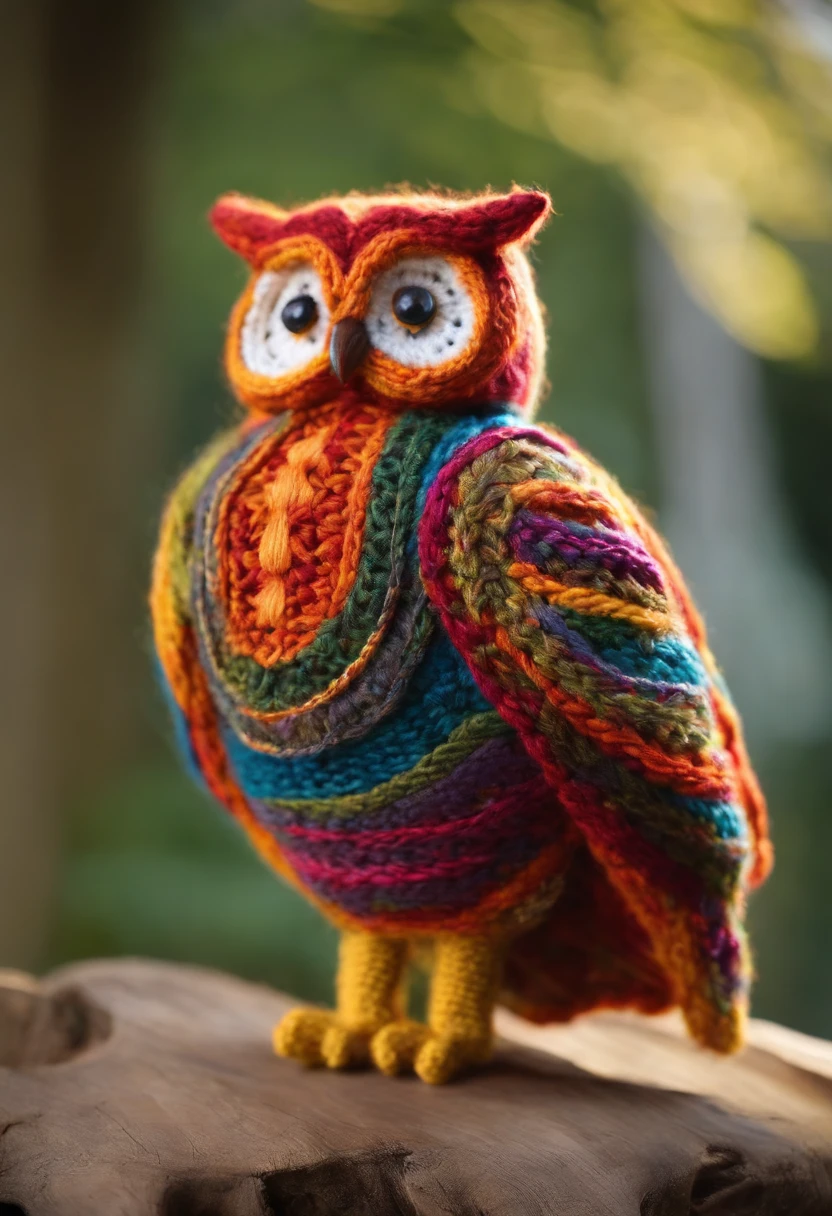 knitted owl big and detailed with woman