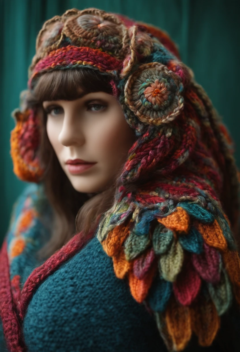 knitted owl big and detailed with woman