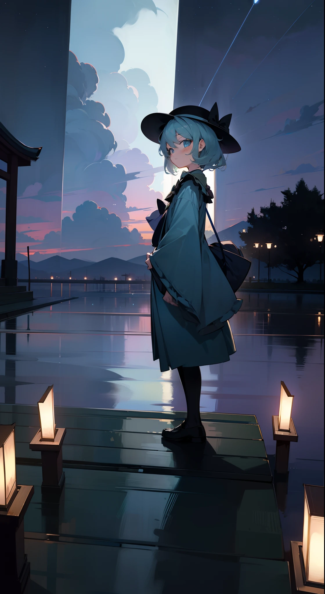 Komeiji Koishi Sky Hat Standing Looking into the Camera Night Shrine