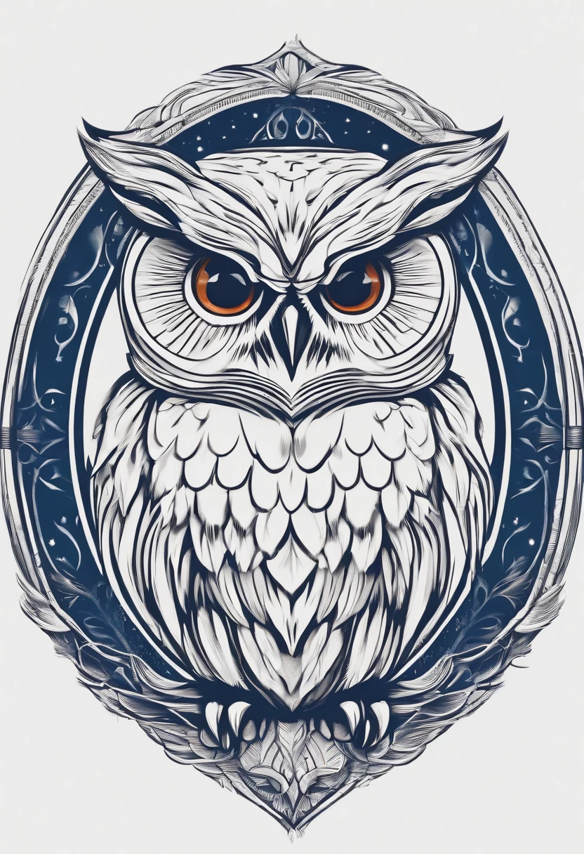 Logo, Round shape, Owl with a book, minimalism, Few details, vector image, graphics, Smooth Lines, rot, blau, A white.