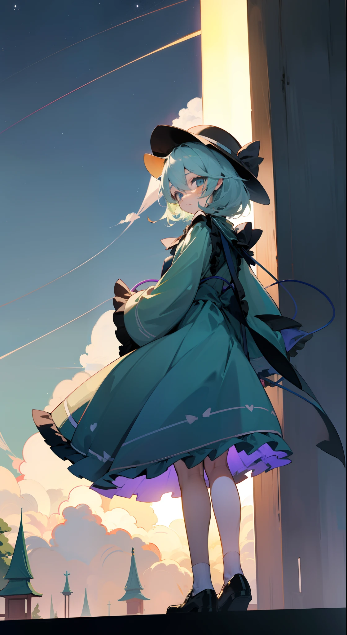 Komeiji Koishi Sky Hat Standing Looking into the Camera Night Shrine