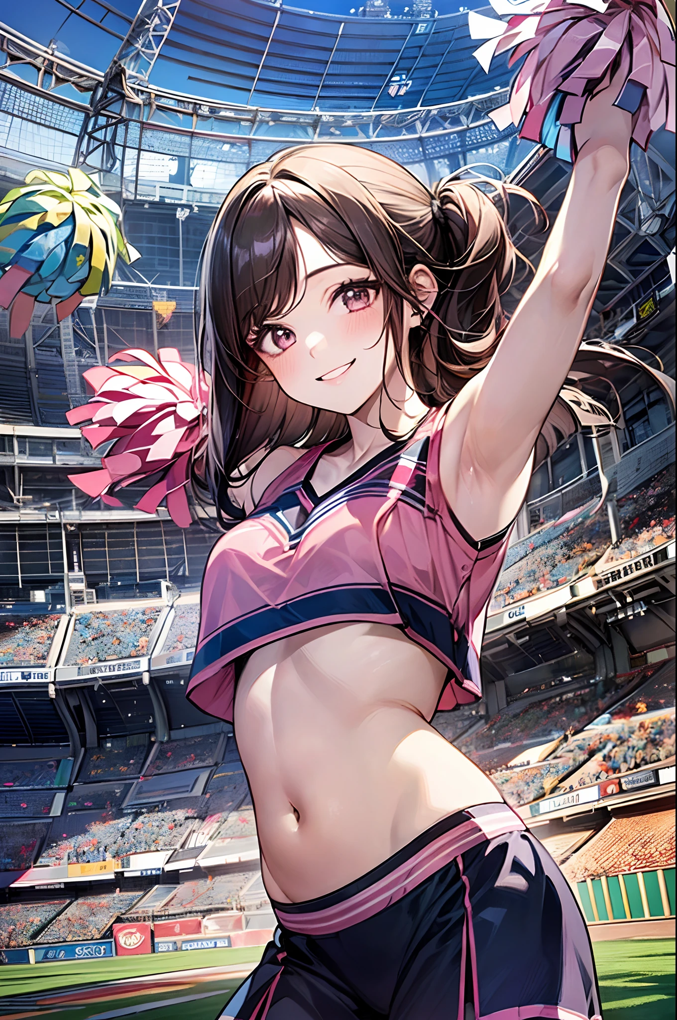 (masterpiece, Highest quality), outdoor, in the park,Mature Woman,28 talents, Brown Hair, (Upper Body:1.3),(From below:1.5), (sealed:1.4),Ass Focus,looking at another:1.5,Open your mouth, Embarrassing ,blush,(Spread your legs:1.3),(Please put your feet up),(Camel Toe),eyeliner, lipstick, Pink Lips, Large Breasts, boots, cheerleader:1.3, Embroidered Pelvic Curtain:1.35, Side slits,Highest quality,Best image quality,Perfect Anatomy,masterpiece,Very detailed,beautiful,super high quality, Highest quality,High resolution, Very detailed,Game CG,Dutch Angle ,Beautiful attention to detail,visual,white panties,wearing cheerleader outfit
holding pom poms
stadium
dancing
posing for a photo
cheering up the crowd