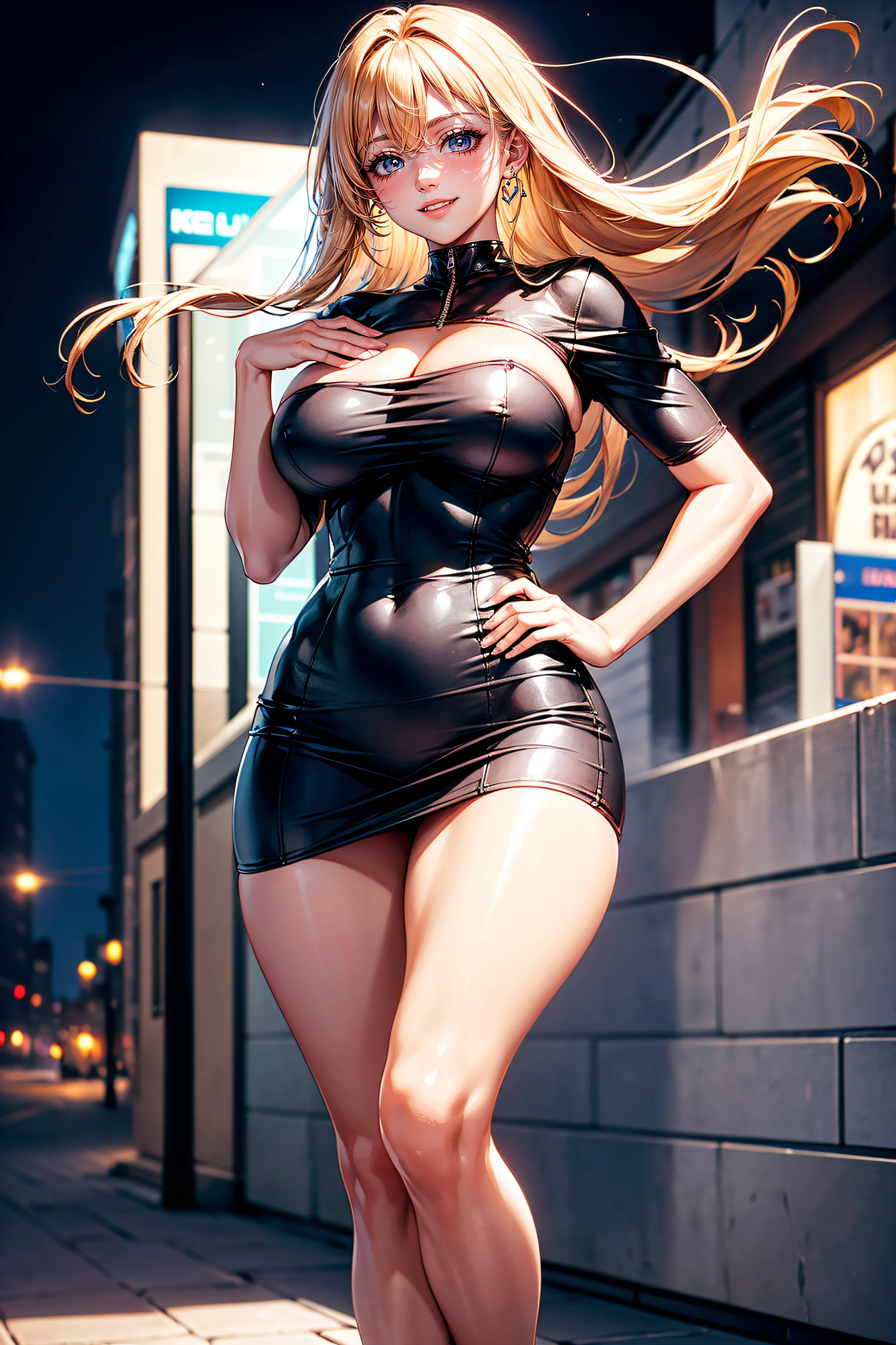 ((Currently, a cute and beautiful woman is changing her underwear)), ((22-year-old beauty)), ((embarrassed smile)), ((luscious long hair)), ((voluptuous bust)), ((Shapely hips)), ((Toned legs)), ((Mini skirt)), ((Gradient eyes)), ((Background is a night view of the city)), Attractive make-up, Single view , NFFSW, UHD, Retina, Masterpiece, Accurate, Anatomical, Scientifically Correct, Textured Skin, Super Detail, High Detail, High Quality, Award Winning, Top Quality, High Resolution, 1080P, HD, 4K, 8k , 16k