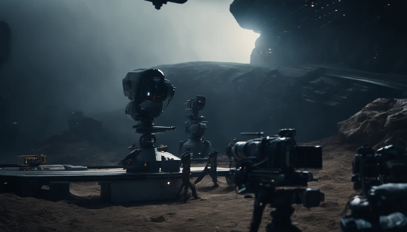 a picture、(Photorealsitic:1.4)、(hyper realisitic:1.4)、(Cinematic:1.5)、monitors、Rocket bases、Dark blue tones