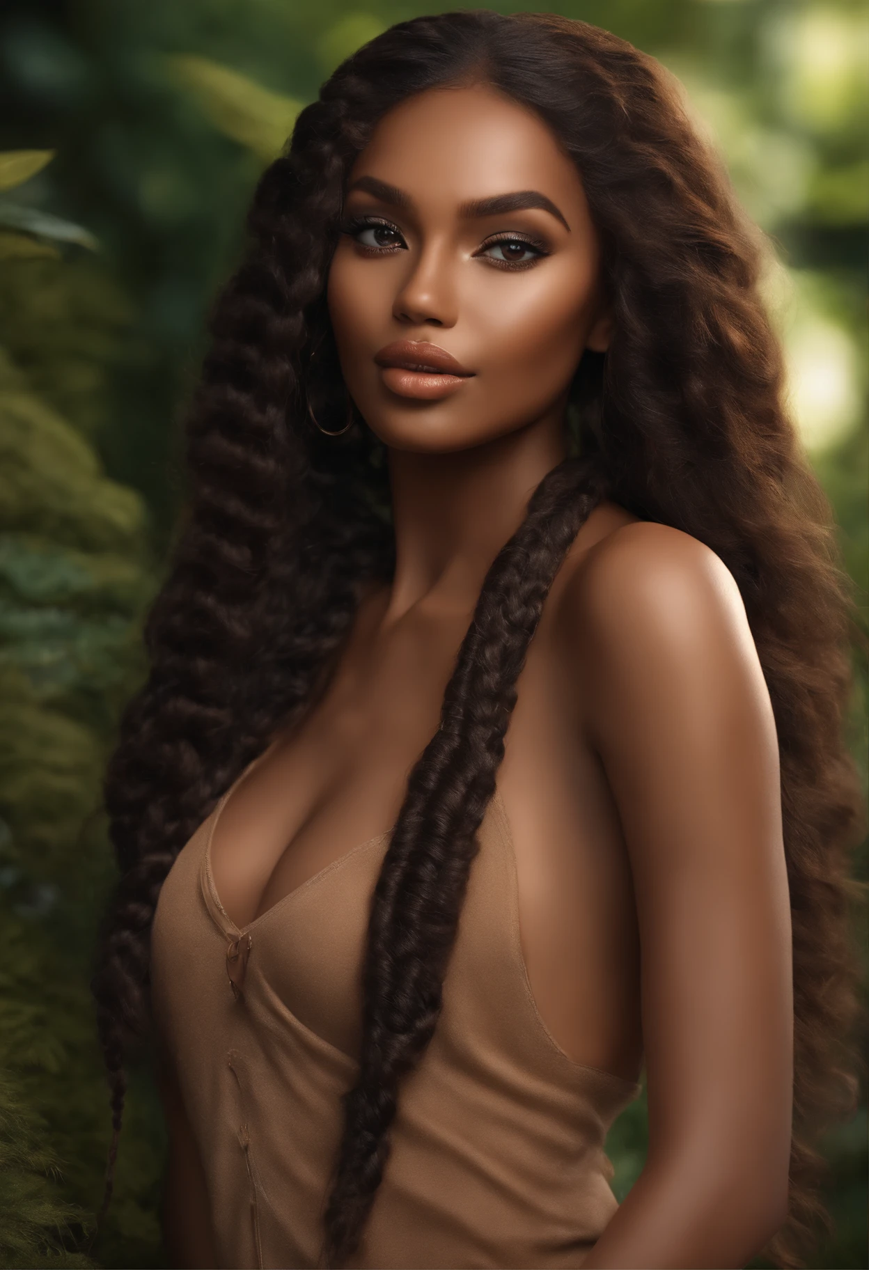 Beautuful Women, super model、Brown skin and long braided hair, Casual and sexy clothing, Medium body with brown eyes, beautifly、beautifly、Sensual whole body, Beautiful legs and lollipops in the mouth、(masterpiece), (realistic), (photorealistic: 1.2), (raw photo: 1.2), (best quality: 1.2), (detailed face: 1.4), (beautiful detailed eyes: 1.2), (detailed hair)