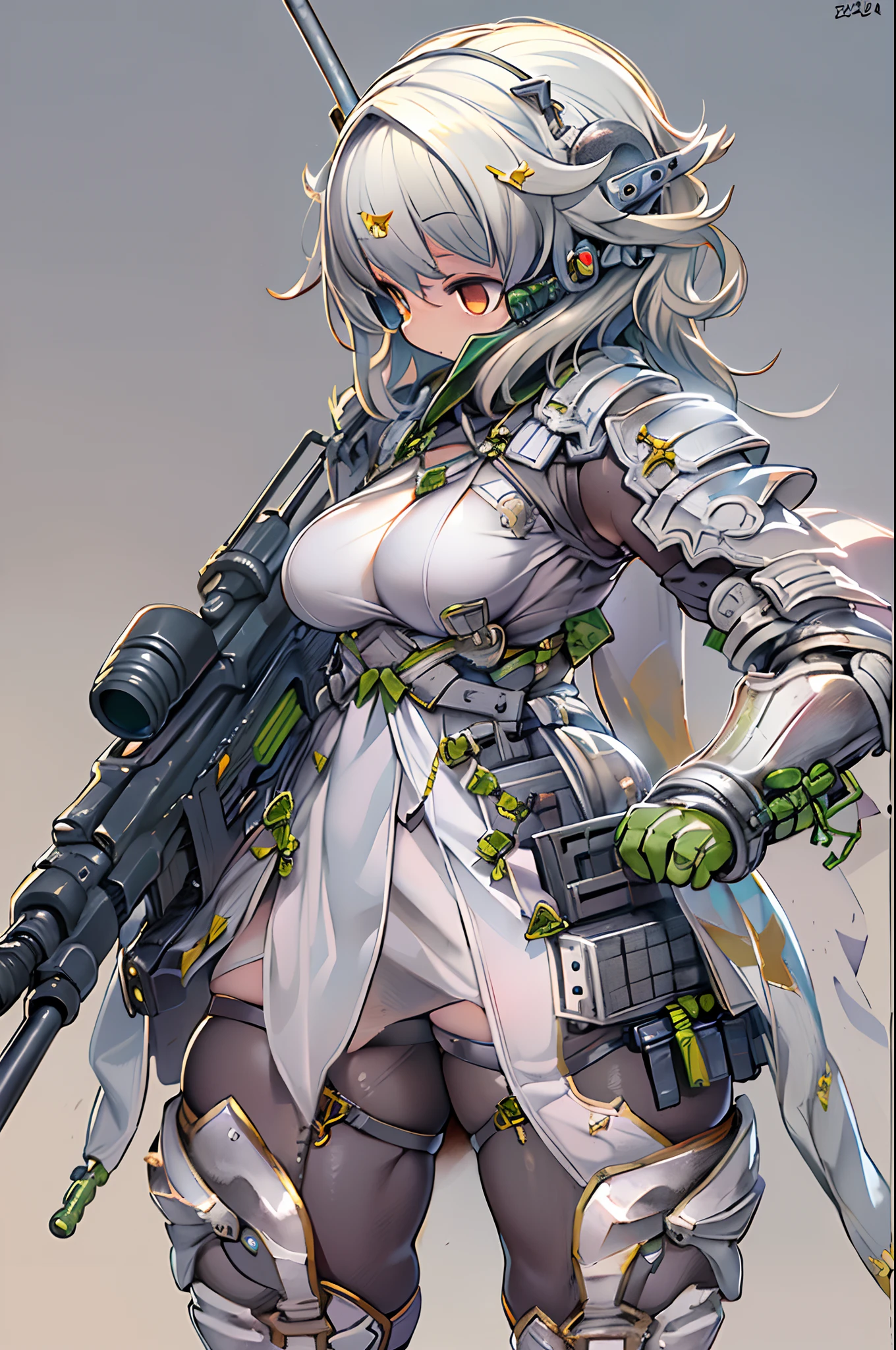 tabletopRPG、high-detail, High-quality precision drawings、((tchibi:1.2)、Fairy Sniper Night、Sniper rifle lance with a thin and long barrel、outside of house、various colors、thick arms、Thick armored cover thighs、Reinforced armored body、Slim Massive)、Incolor White、erect through