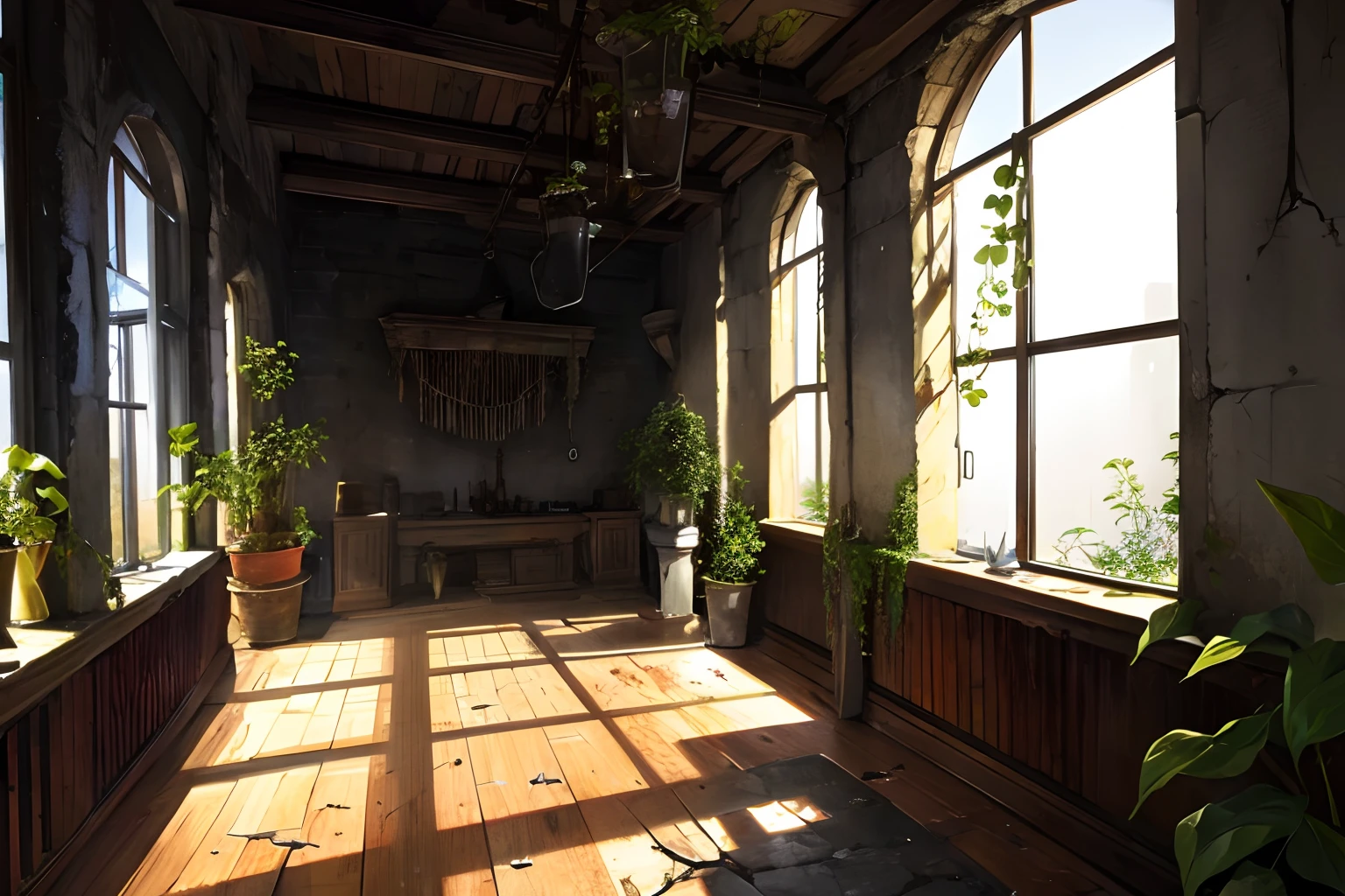 Inside the shabby room,The broken idol closed his eyes and cried,ssee-through,No characters,Dark,dark,spiderwebs,Plants climb on the walls