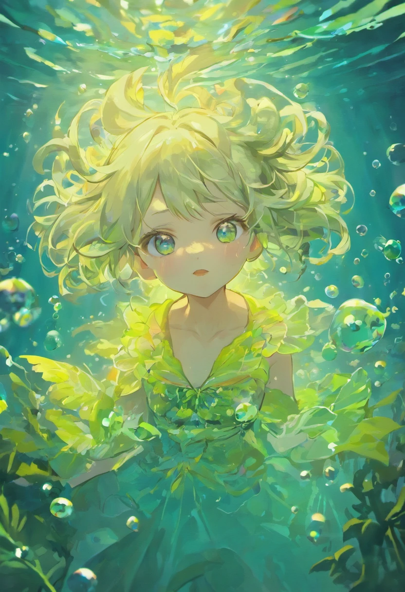 Underwater juvenile silvery-haired coquina,colorful bubbles,plant,Glowing Little Fish,Sparkling,seabed,( Reasonable design, Clear lines, High Sharp,Best Quality, Very detailed, Masterpiece, Film Light Effect, 4k )