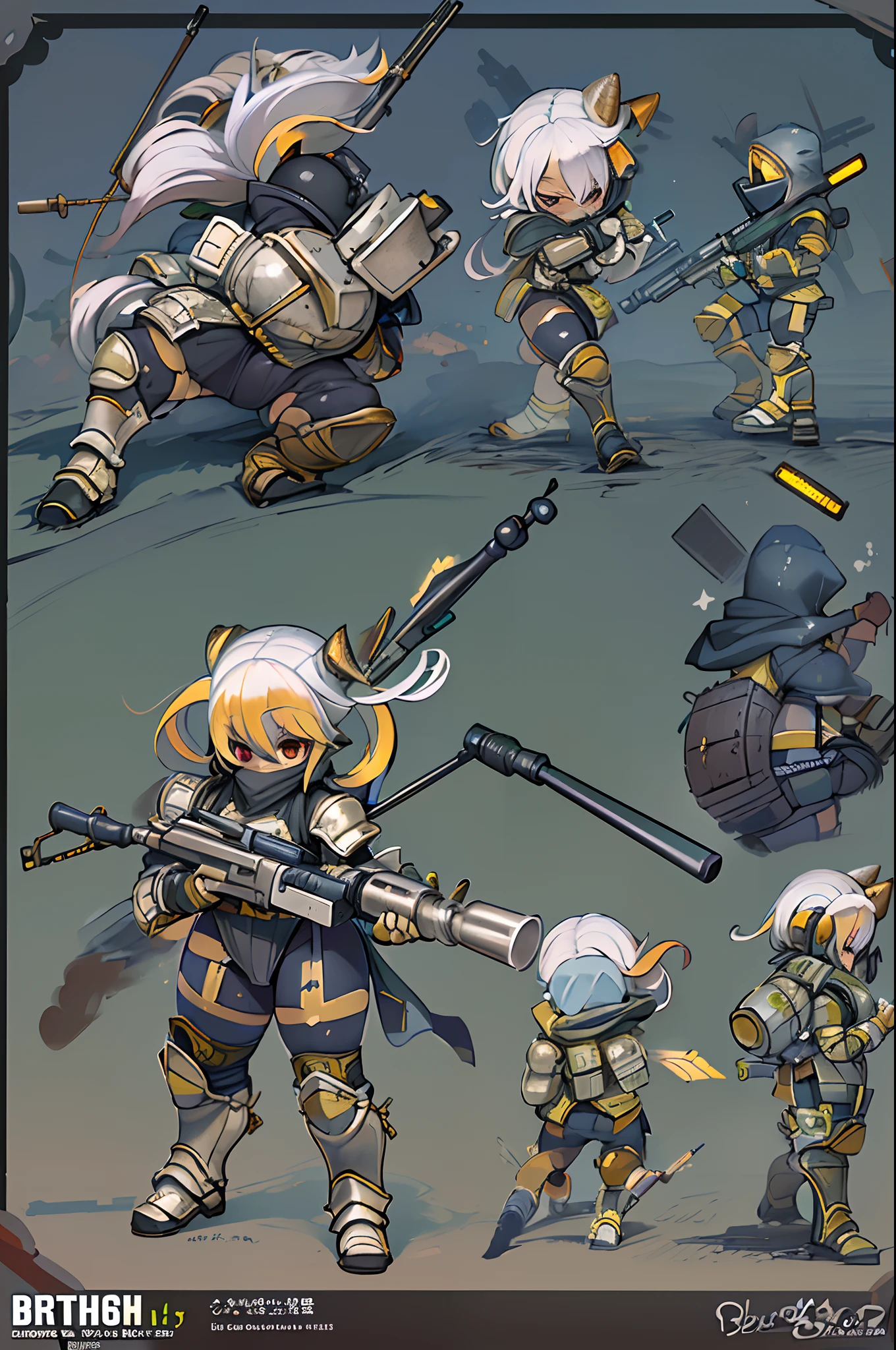 tabletopRPG、high-detail,、((tchibi:1.2)、Fairy Sniper Night、Sniper rifle lance with a thin and long barrel、outside of house、various colors、thick arms、Thick armored cover thighs、Reinforced armored body、Slim Massive)、Incolor White、erect through,in fighting