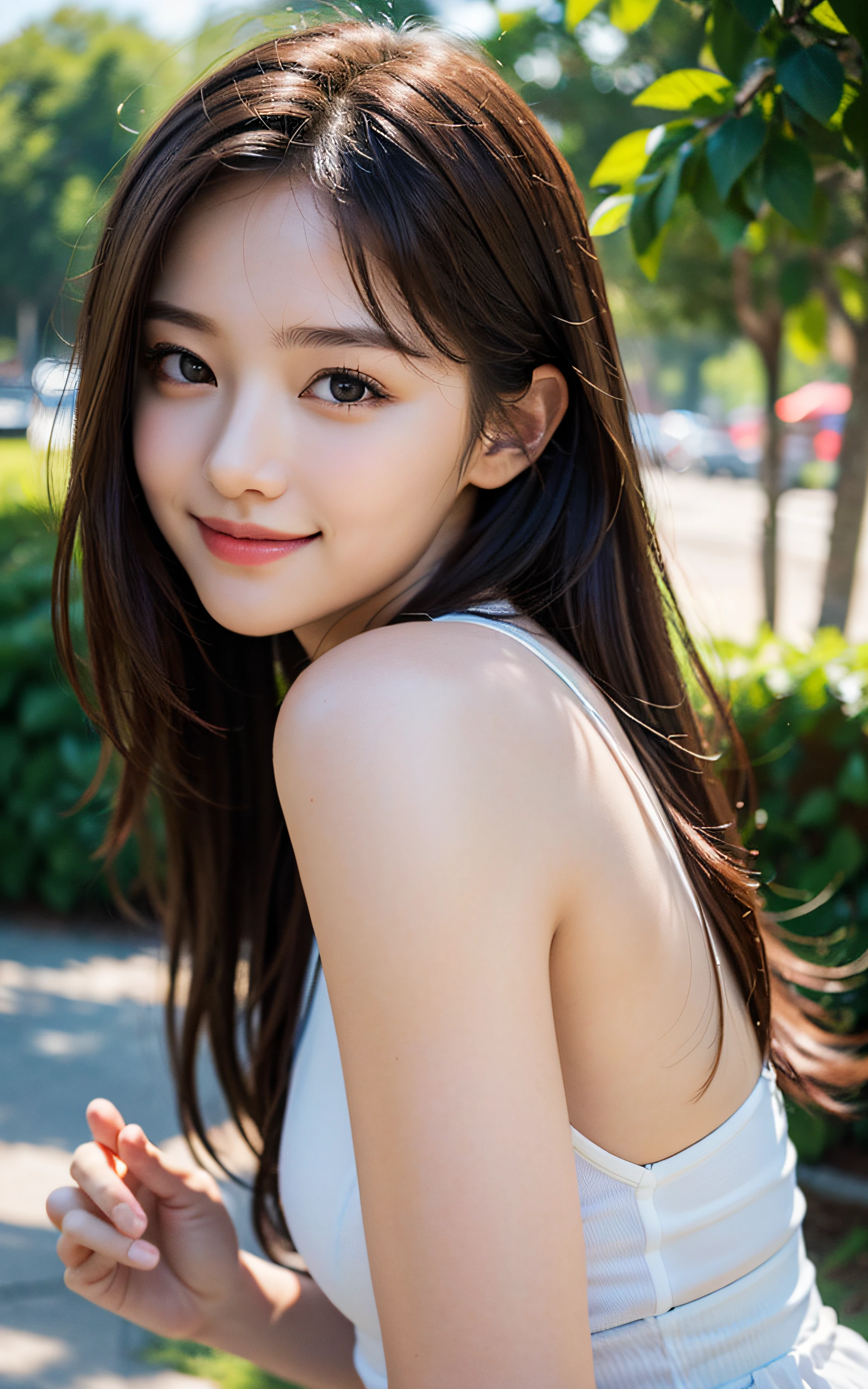 photo, beautiful, slender face, slender body, 18 years old, cute girl, famous japanese idol, kawaii, fair skin, shiny skin, chin thin, smile, cute, young, extremely detailed nose, extremely detailed mouth, cute face, realistic face