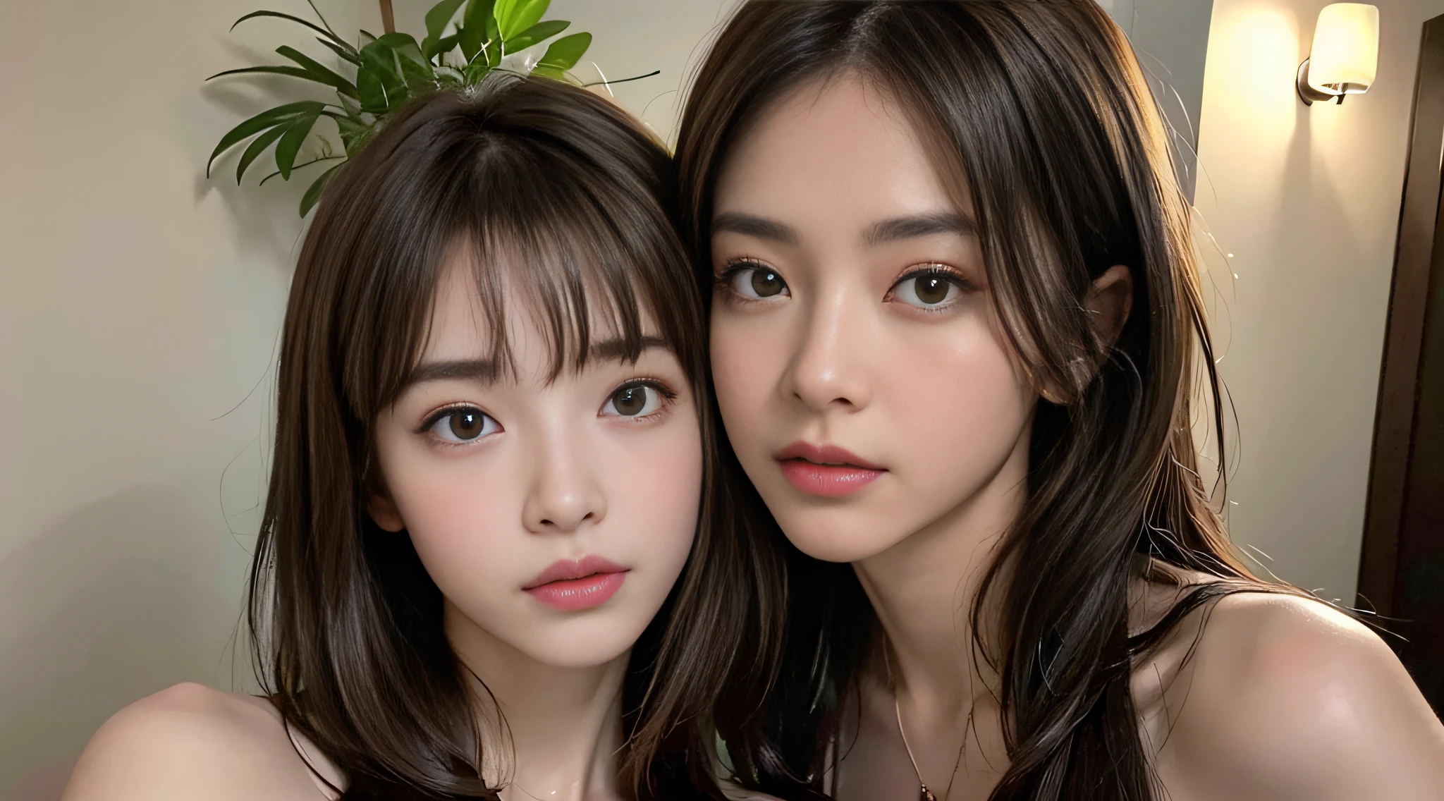 ((Realistic lighting、top-quality、8K、tmasterpiece:1.3))、Clear focus:1.2、NSFW:1.4,nakeness:1.3、1girl in、perfect figure beautiful woman:1.4、Slim abs:1.1、dark brown colored eyes、((Dark brown hair、middlebreast:1.2))、Slender face、Looking at the camera、(24 years of age:1.3)、com rosto detalhado、A detailed eye、二重まぶた、a necklace、eyeline、In the rainforest、