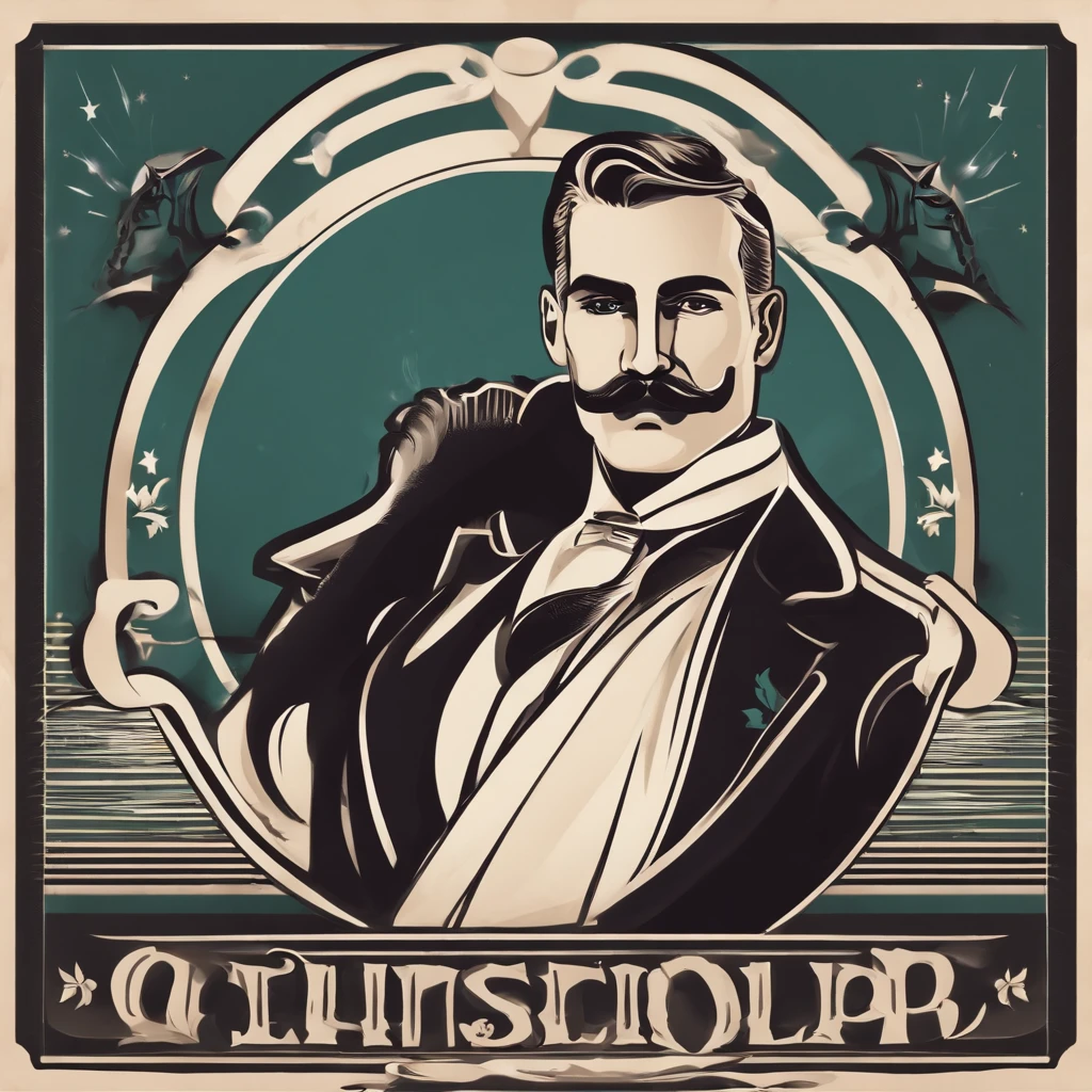 Design a logo for a modern barbershop featuring a well-groomed man with a 1930s vintage style, outlined edges around the man's image, a straight razor incorporated into the design, and a towel resembling a banner at the bottom. The logo should evoke the aesthetic of a classic emblem with a black color scheme on a white background
