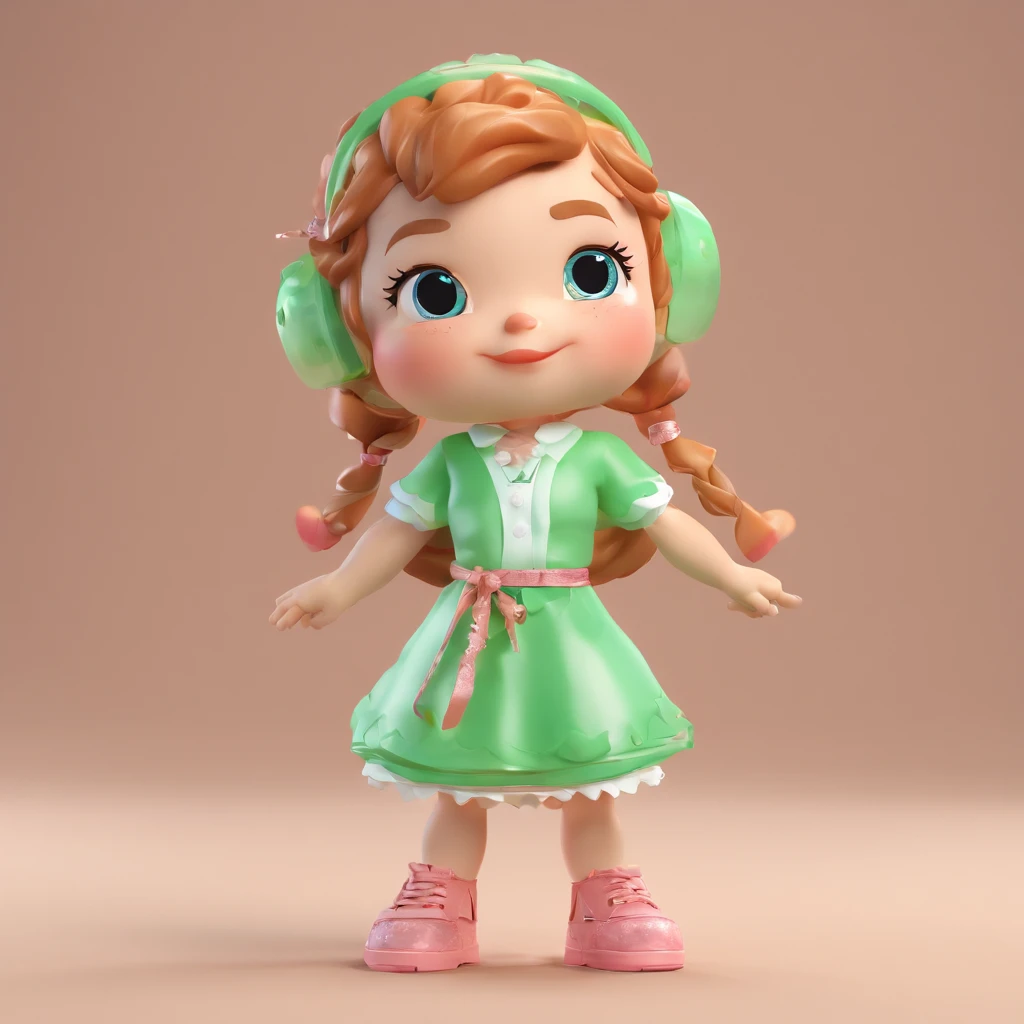 Super mignon fille IP par pop mart, Yeux brillants, cherub,Petite robe blanche, argile, Models, A blind box toy, shiny and delicate,Green Background, Bonne brillance, Rendu 3D de,Best quality