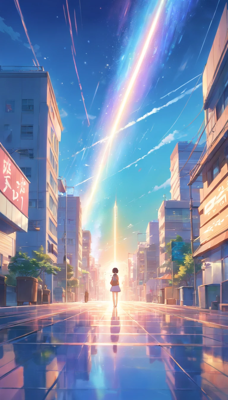 Faraway view、landscapes、vanishing point、Outrageous resolution、hight resolution、ultra - detailed、The upper part shows the universe、Below is the sea、Bright atmosphere、Fanciful、magia、mare、In the daytime、clean blue sky、sun shining、prisma、Beautiful illumination、Bright lighting、Soft lighting、Lots of shining magic light、Iridescent lights,4k