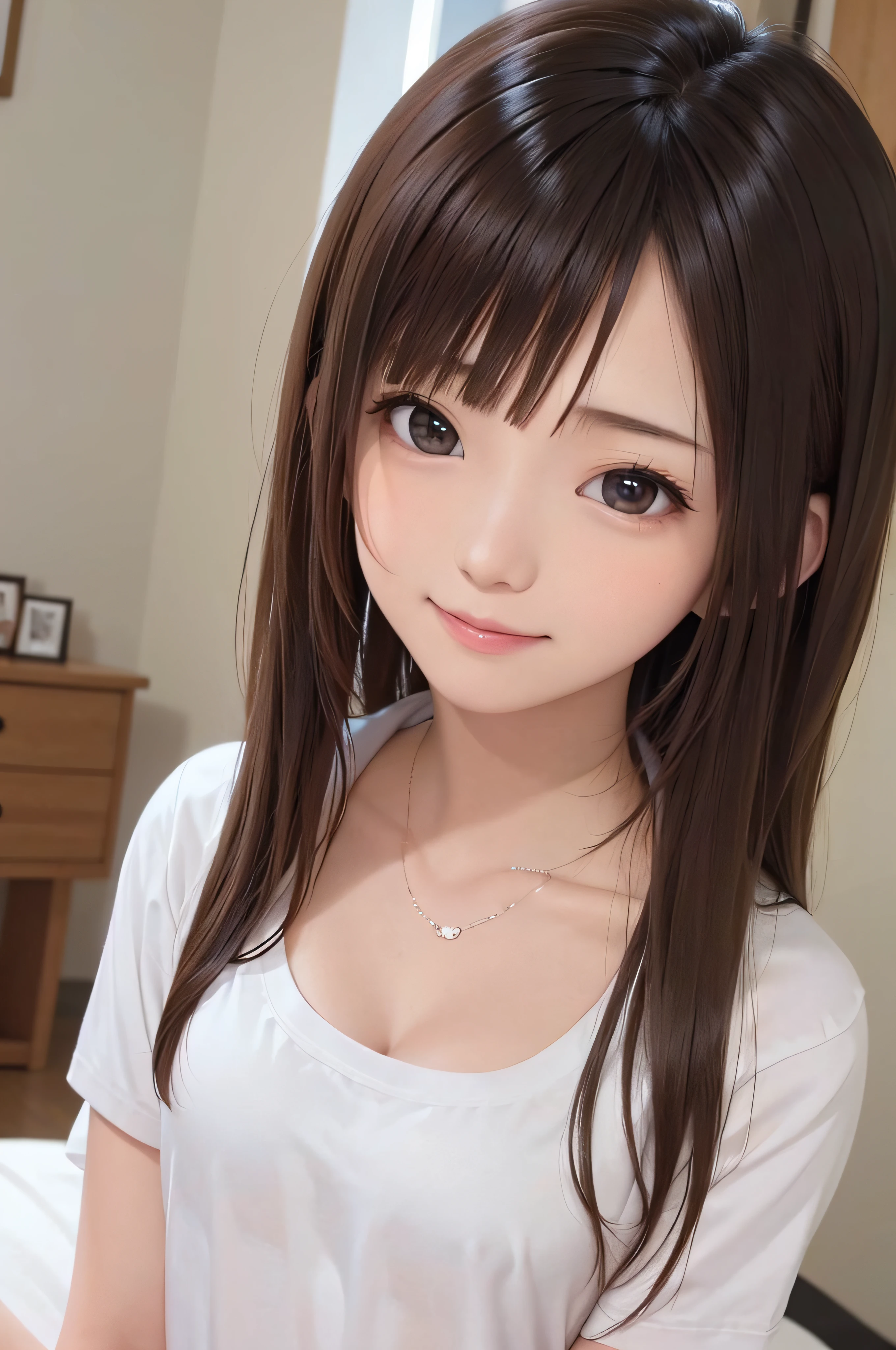 (Background white、White background、The background is all white)、17 age、brown haired、beautidful eyes、real looking skin、hi-school girl、a sailor suit、small tits、(8K、masterpiece)、(reallistic、Photorealsitic)、top-quality、ighly detailed、The ultra-detailliert、Beautie、cute little、japanes、Idol、a smile、ssmile、Close-up portrait、Healthy face