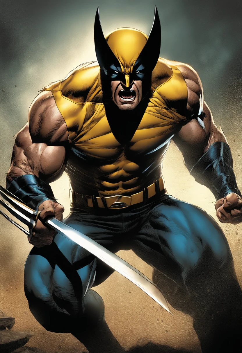 best quality,masterpiece:1.2,ultra-detailed,realistic,Wolverine,comic book,hero,adamantium claws,intense gaze,ferocious stance,ripped muscles,regenerating powers,dangerous,dark and gritty,action-packed,vibrant colors,harsh lighting