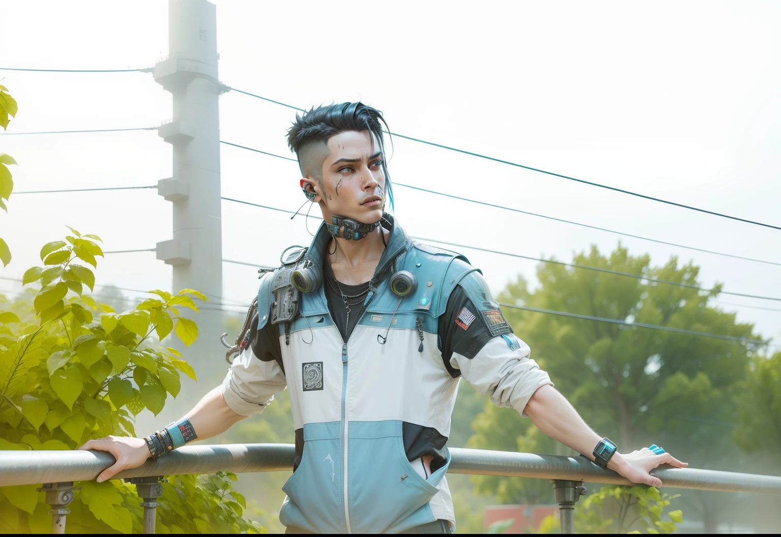 Change background cyberpunk handsome boy, realistic face 8k image ultra realistic image, with cat