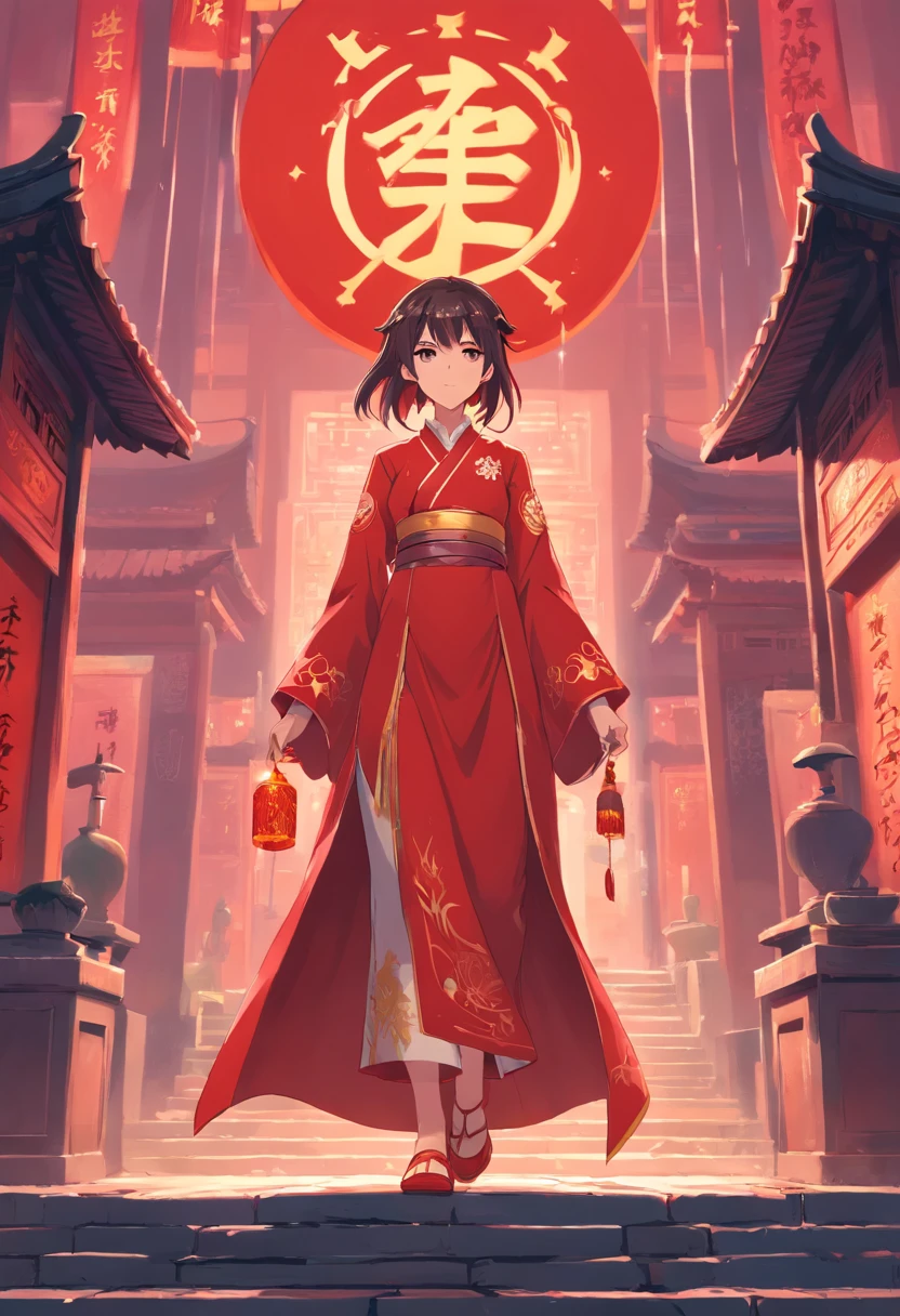 china style，Ghost Priestess，Red priestess uniform，Horror elements，canny，the night，Wasteland，