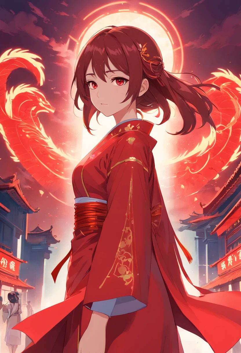 china style,Ghost Priestess,Red priestess uniform,Horror elements,canny,the night,Wasteland,