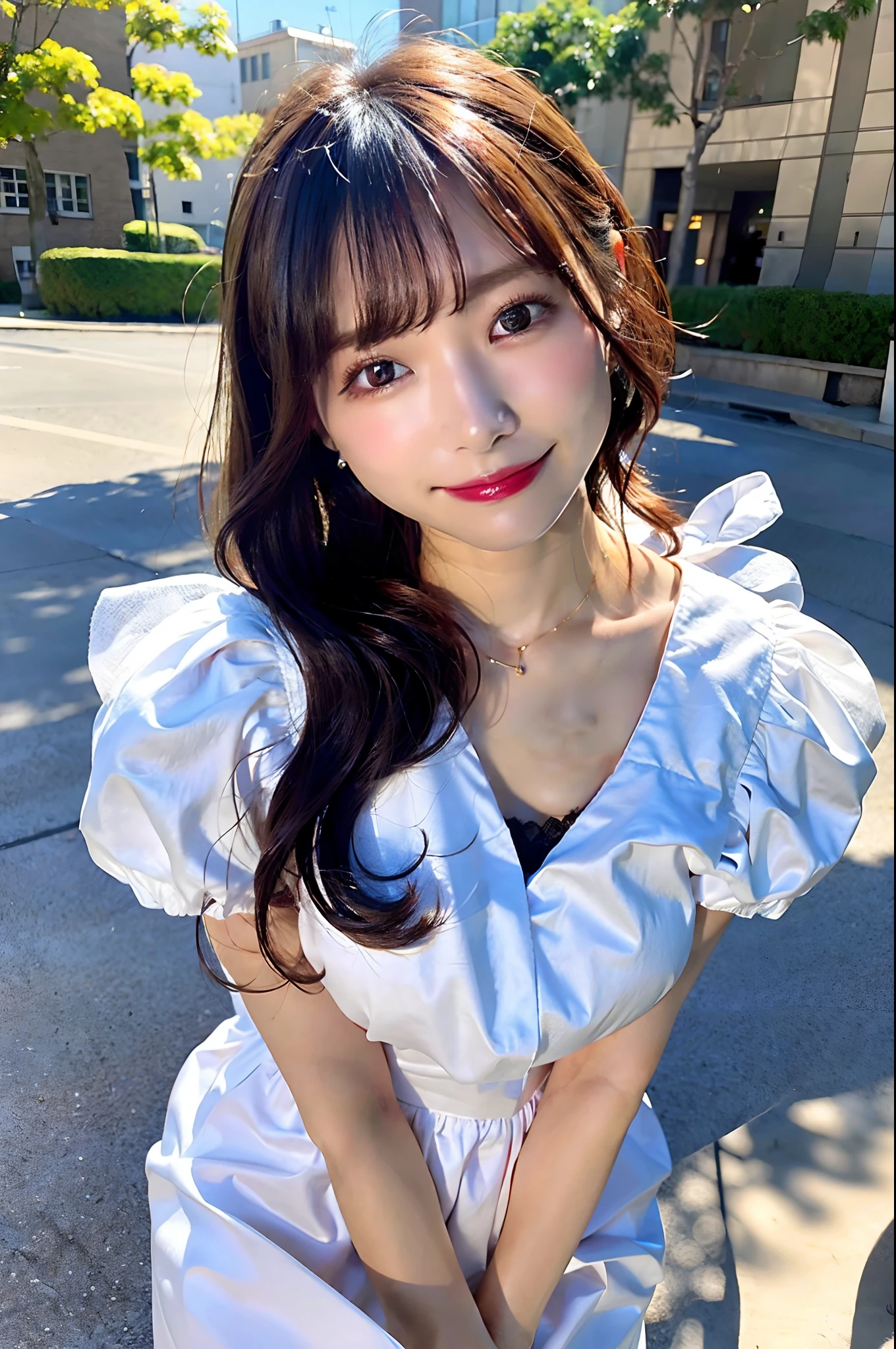 (top-quality、8K、32K、masuter piece、nffsw:1.2)、profile、(slim figure:1.2)、(s lips) 、age19、Incredibly ridiculous、(kawaii pose:1.3)、the met、a blond、二重まぶた、shinny skin、Realistic rays、mare、beauitful face、(A smile:1.3)、crouching down、(From above:1.2)、(a closeup:1.4)、blurry backround、(Front Focus)、(Dark: 1.6)、Fantasy Art、photoRealstic、Professional Lighting、extra detailed face、Award-winning、deep-shadows