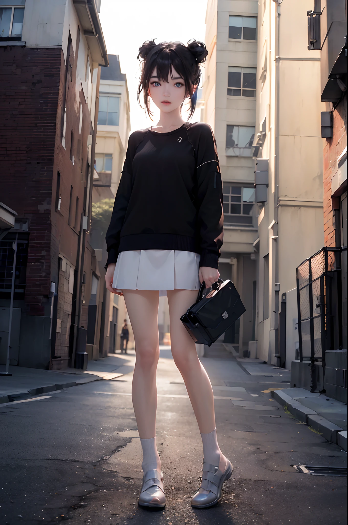 ((top-quality)), (((masterpiece)), (detaileds: 1.4), 3D, Beautiful Cyberpunk Woman Image, bob cuts, Broken black tights, leather clothes, Electromechanical, nffsw(HighDynamicRange), Ray traching, NVIDIA RTX, Hyper-Resolution, Unreal 5, Sub-surface scattering, PBR Texture, Postprocess, Anisotropy Filtering, depth of fields, Maximum sharpness and acutance, Multilayer Texture, Albedo and Highlight Maps, Surface Coloring, Accurate simulation of light-material interactions, perfectly proportions、octane renderings、two tone lighting、Large aperture、Low ISO、White Balance、thirds rule、8K Raw、masterpiece、top-quality、(8k extremely detailed CG unit wallpaper)(top-quality)、(The best illustrations)、(Best Shadows), innocent blue eyes, long hair, black haired, body swimsuit, poni hair