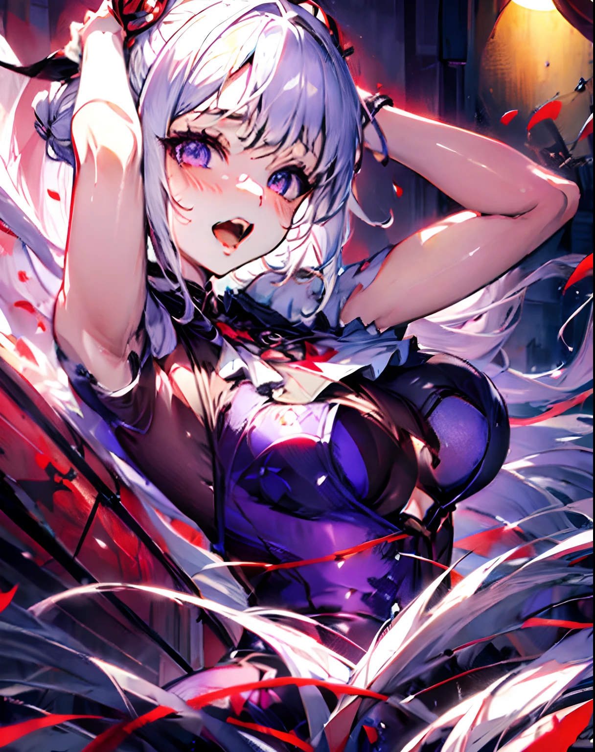 anime vampire girl with white hair and purple dress an red ayes posing on a wall, seductive anime girl, splash art anime , trending on artstation pixiv, best anime 4k konachan wallpaper, anime moe artstyle, by Shitao, detailed digital anime art, from the azur lane videogame, small curvy lolifine detail anime, anime style 4 k