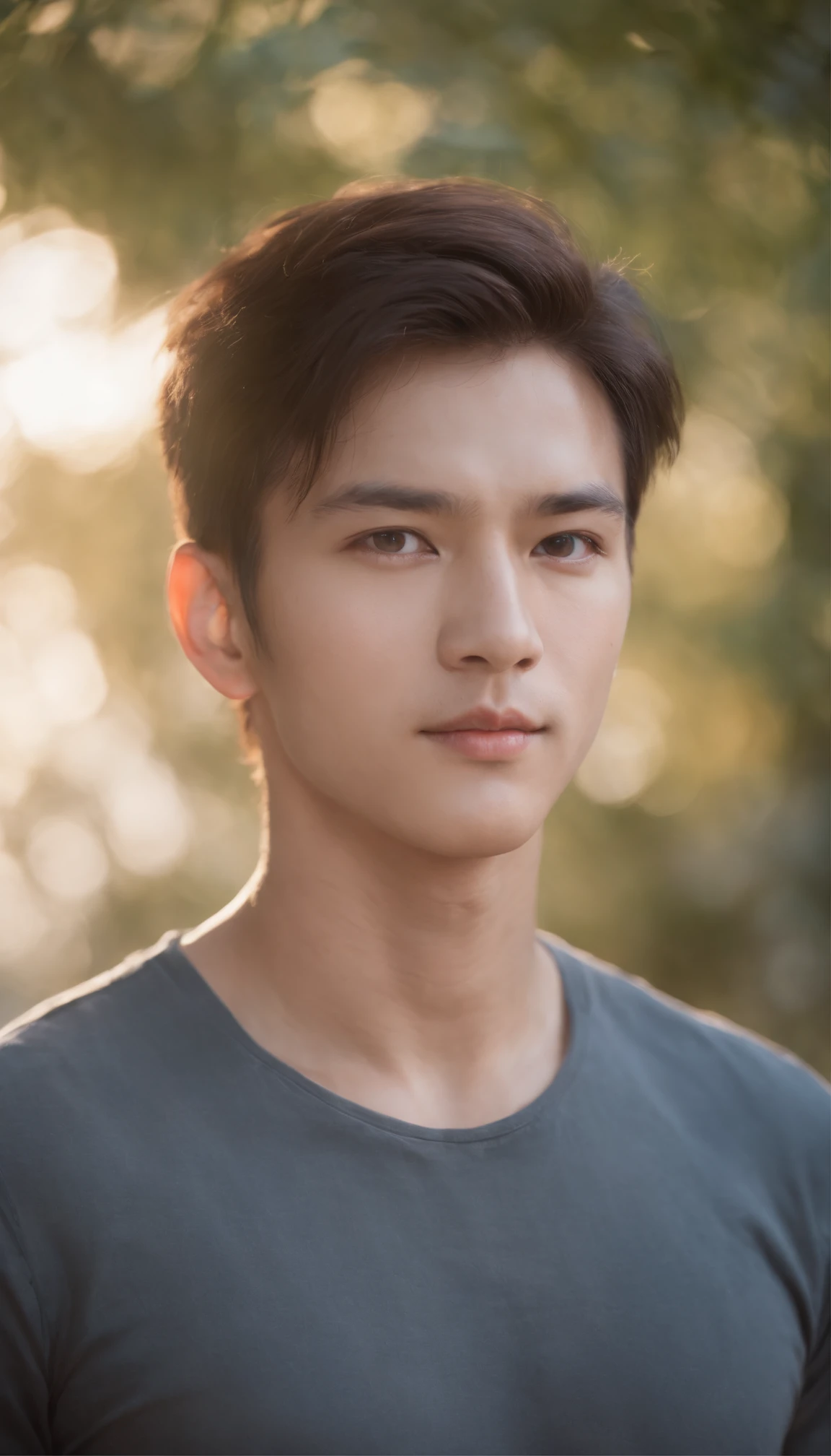 Generate a majestic image of a young male like a gods, surrounded by an aura of power and grace, shirt, slim body ,emanating wisdom and strength around you , powerful, brown hair, brown eyes, very white skin, slightly chubby cheeks, Central Asian and European phonetics , messy hair, thin eyebrow