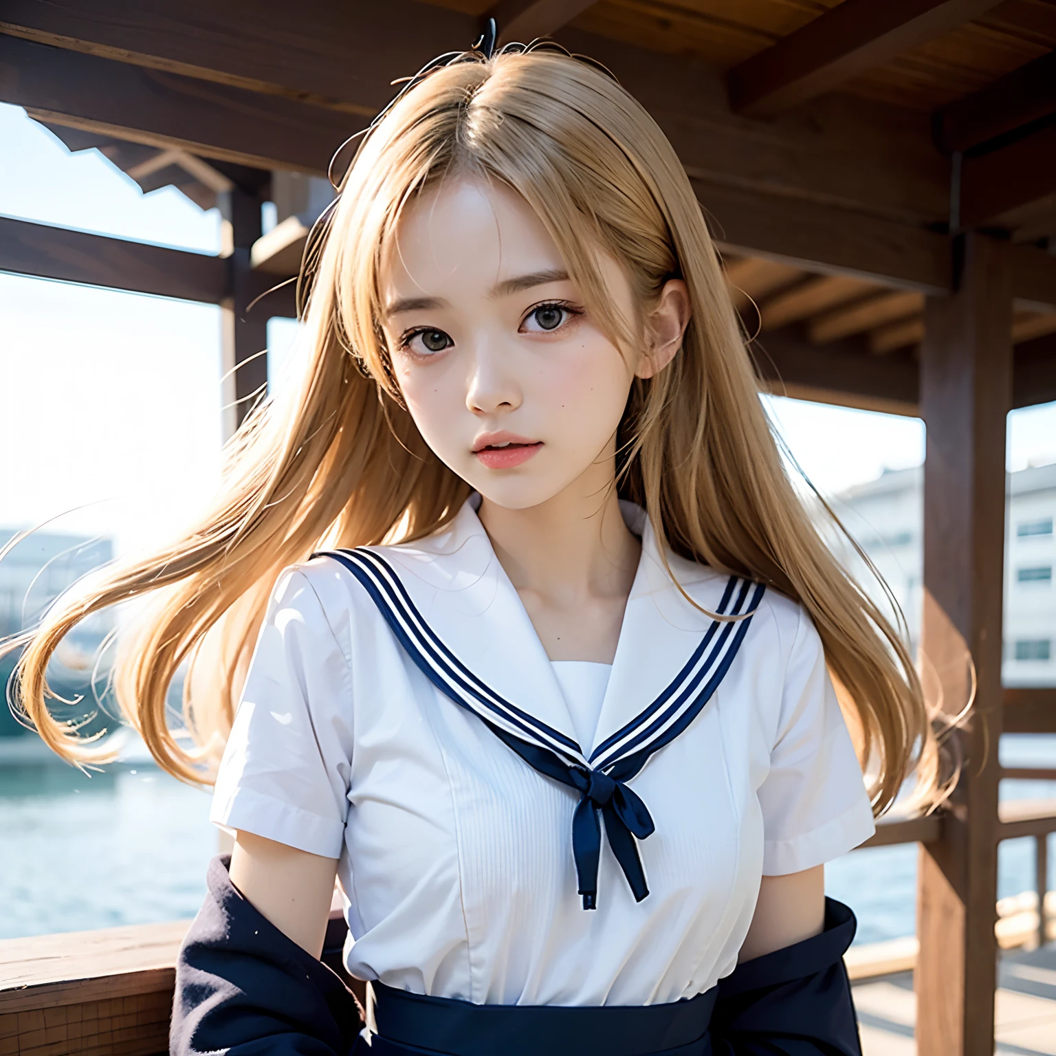 (masutepiece, Best Quality:1.2), 8K, Official art, Raw photo,Angle from directly below、Taken from directly below、Jumping、White panties 、Full Bord Bill Four、cute butt、Cute little girl s、Skirt flutters、skinny、14years、unbelievable Ridiculous, (Upper body, 校服、No sailor suit:1.4), Beautiful Girl, Pretty Face, arching back down,、a blond、Natural jumps、Sailor Suit, Short sleeve, violaceaess, Teen, Looking at Viewer, Film grain, chromatic abberation, Sharp Focus, face lights, Dynamic lighting, Cinematic lighting, Eyes and faces with detailed, Bokeh background,