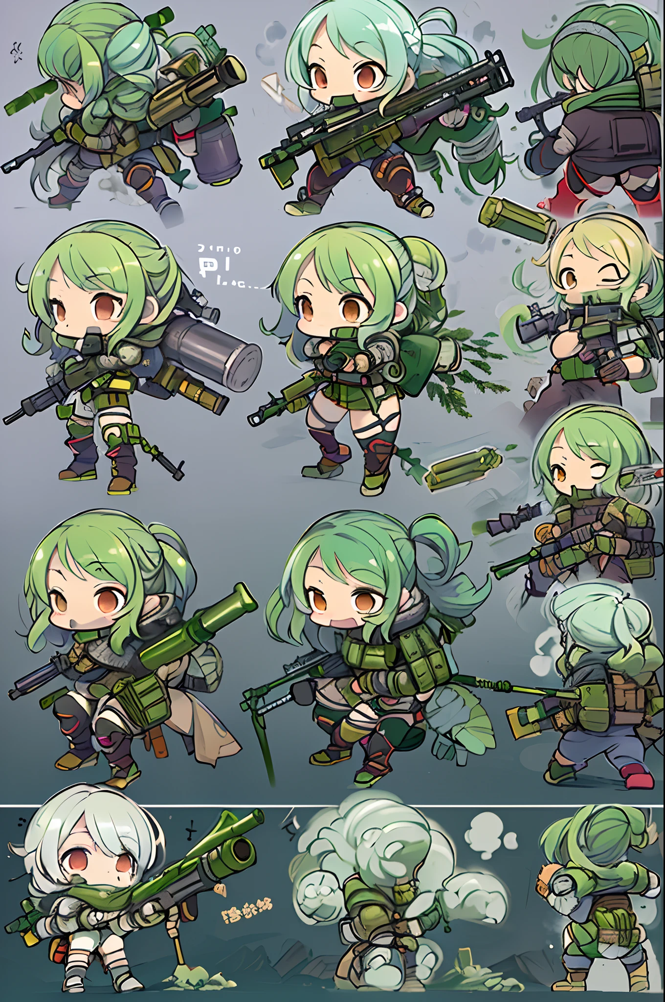 tabletopＲＰＧ、high-detail、(（tchibi：1.2）、Fairy Sniper Night、Sniper rifle lance with a thin and long barrel、outside of house、various colors、thick arms、Thick armored cover thighs、Reinforced armored body、Slim Massive)、Incolor White、Crouching,in fighting