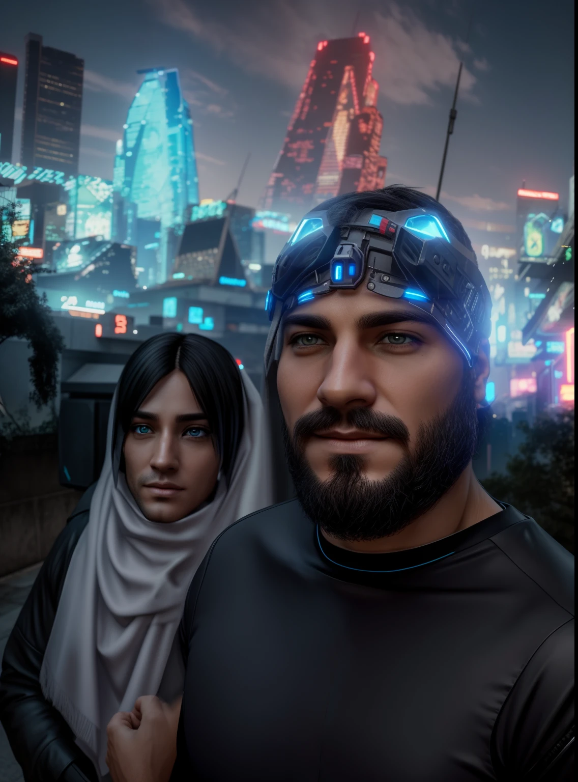 Change background Realistic face handsome cyberpunk real face