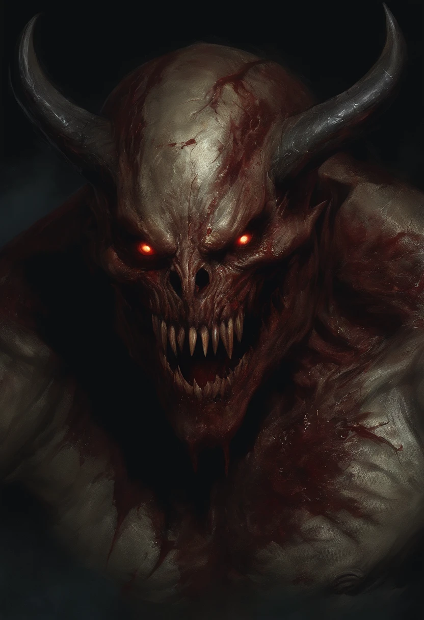 A painting of a demonic creature with a bloodied face and a bloodied head, carnage, Sci - Horror Art of Fiction, Science fiction horror artwork, inspired by Aleksi Briclot, Crocs de carnage, Horror fantasy art, par Aleksi Briclot, Horror concept art, venin, Art fantastique et horreur, Detailed illustration of 4K horror, Demonic creature, Dark Fantasy Horror Art